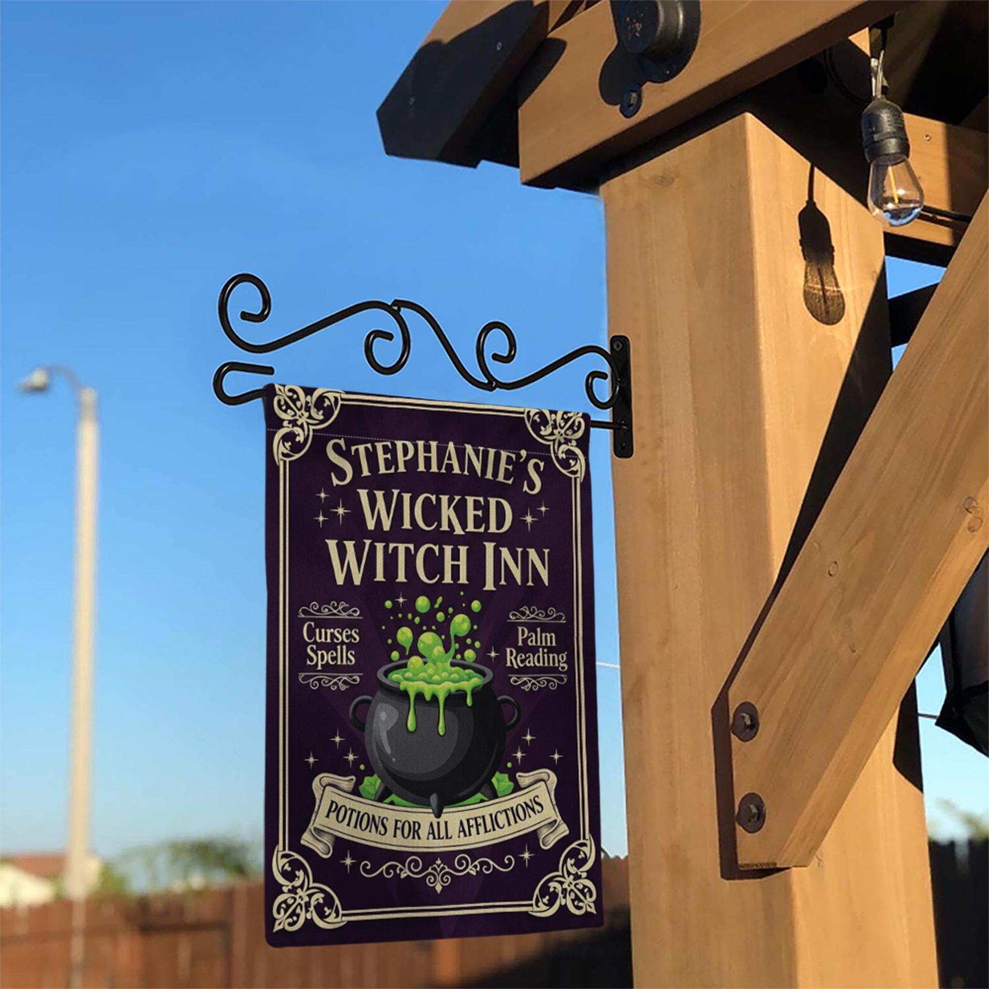 Personalized Wicked Witch Inn Garden Flag Halloween Yard Banner Spooky Outdoor Decor Witch Sign
