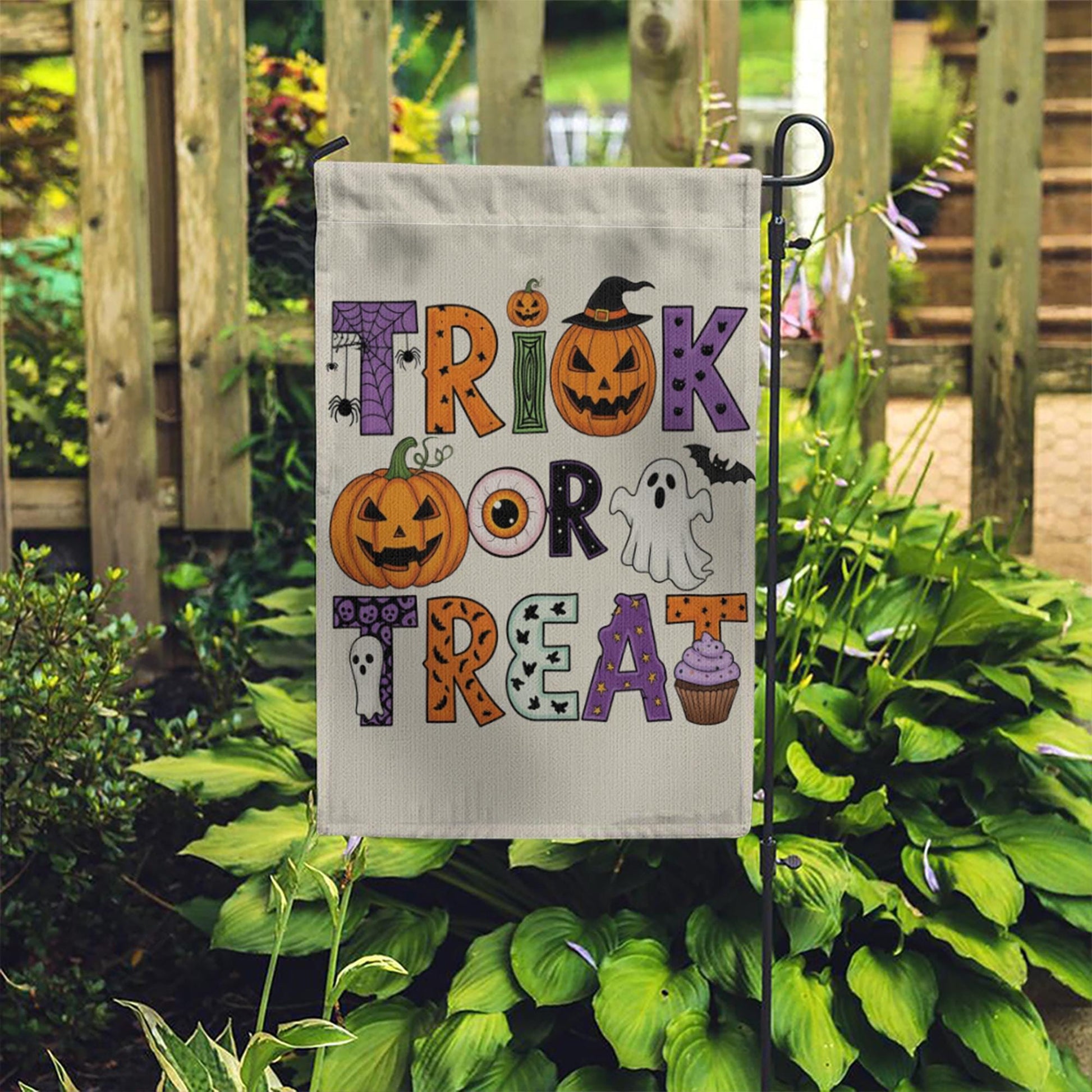 Trick or Treat Garden Flag Halloween Yard Banner Cute Ghost Pumpkin Outdoor Fall Decor