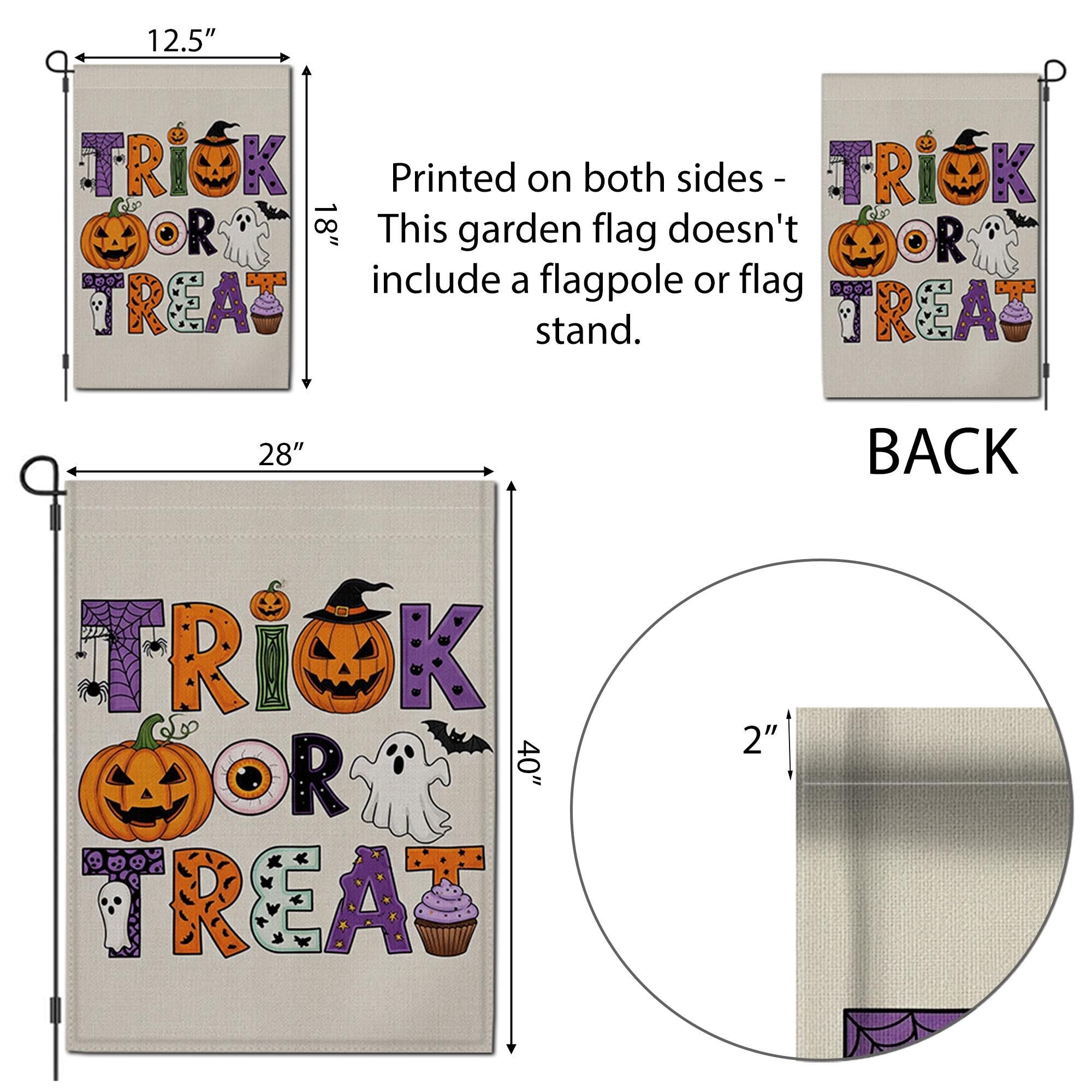 Trick or Treat Garden Flag Halloween Yard Banner Cute Ghost Pumpkin Outdoor Fall Decor