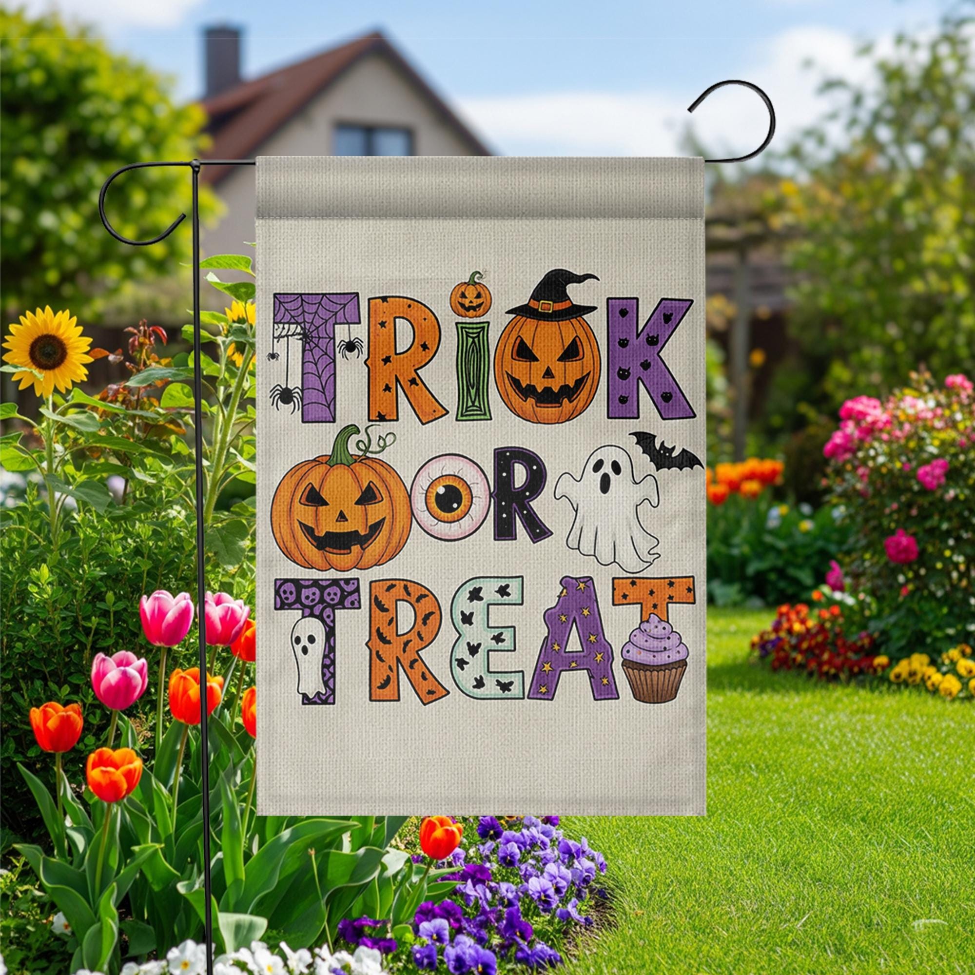 Trick or Treat Garden Flag Halloween Yard Banner Cute Ghost Pumpkin Outdoor Fall Decor
