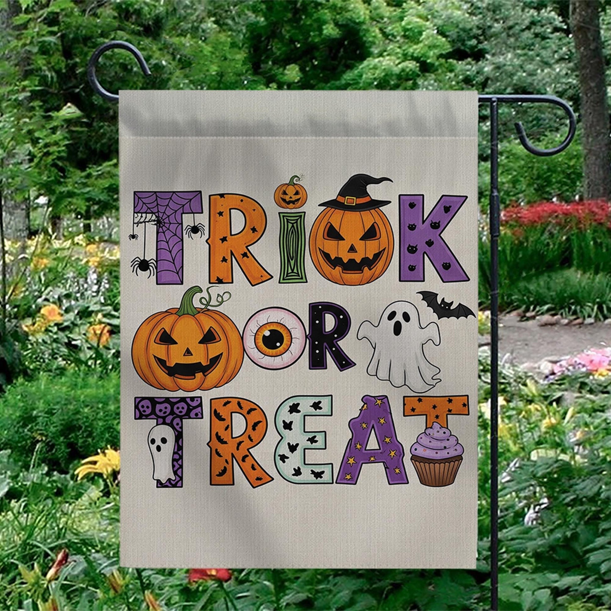 Trick or Treat Garden Flag Halloween Yard Banner Cute Ghost Pumpkin Outdoor Fall Decor