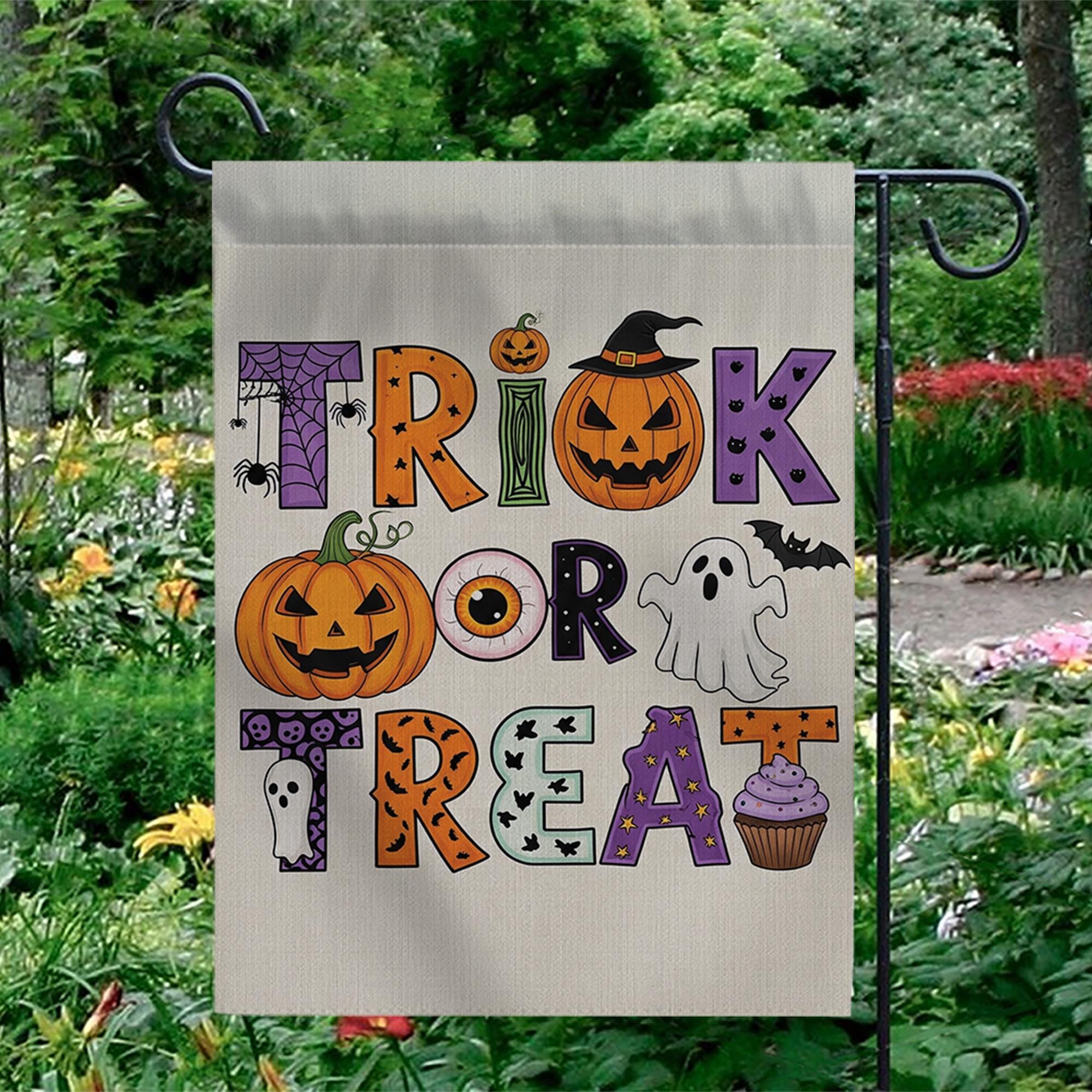 Trick or Treat Garden Flag Halloween Yard Banner Cute Ghost Pumpkin Outdoor Fall Decor