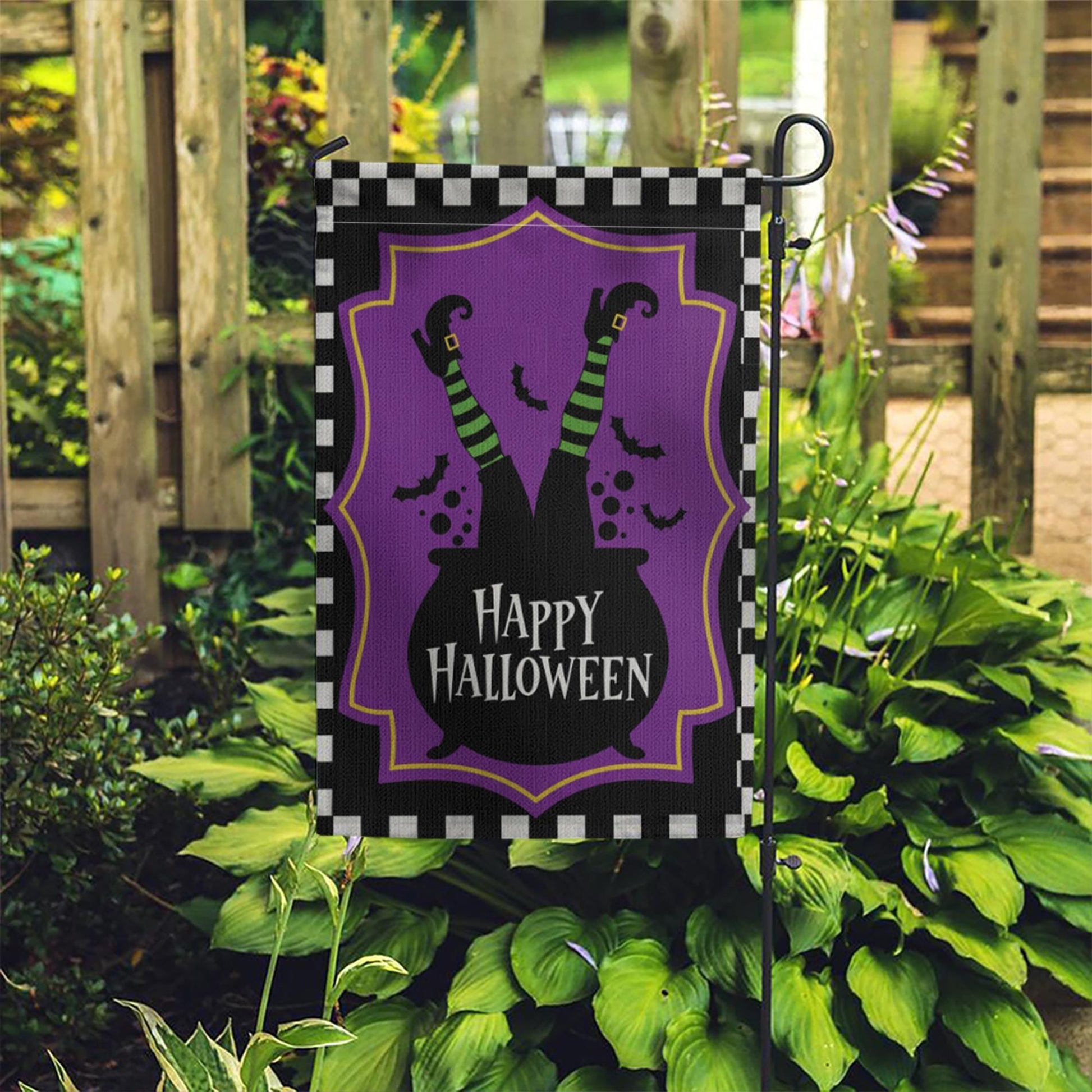 Happy Halloween Garden Flag Witch Legs Cauldron Yard Banner Outdoor Spooky Fall Decor