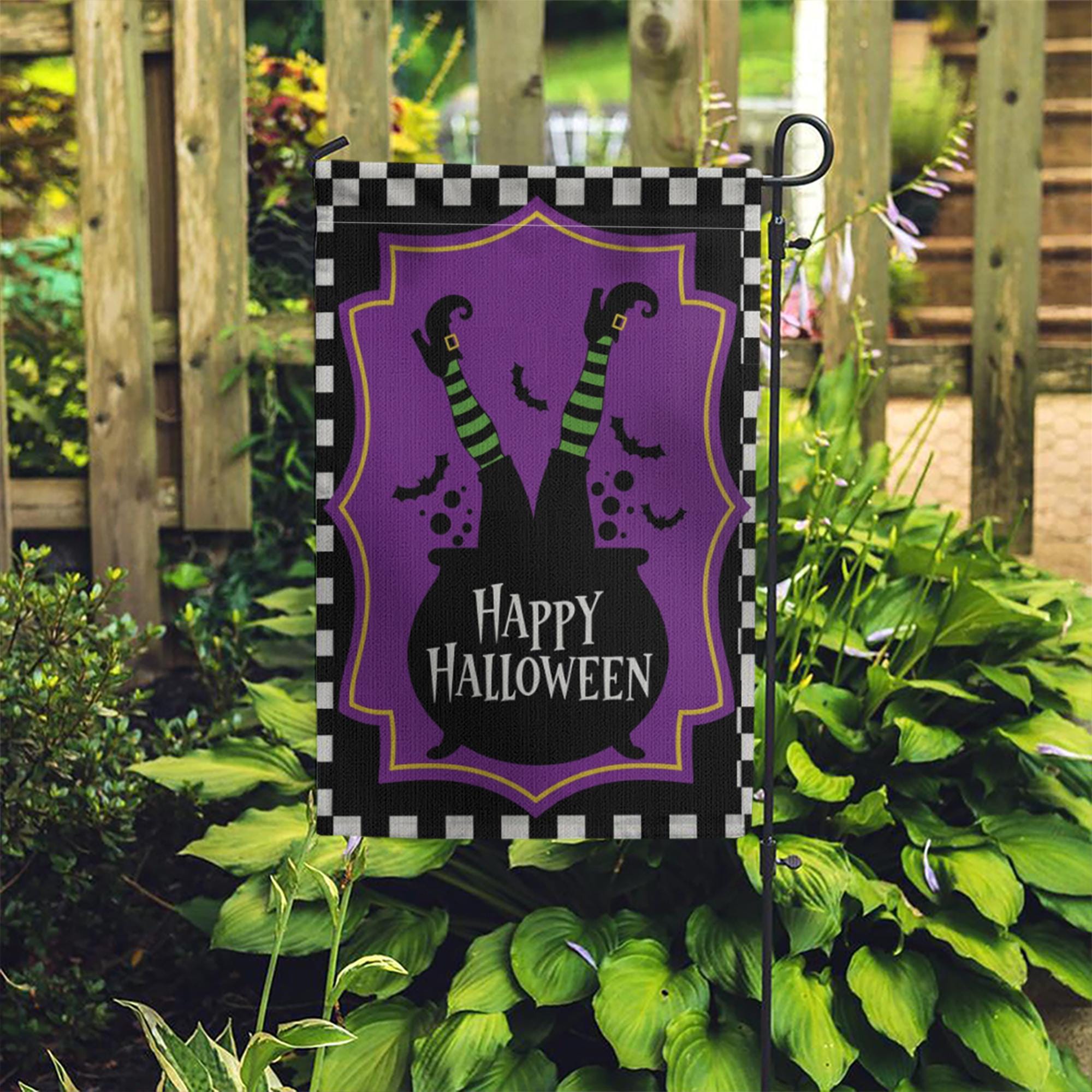 Happy Halloween Garden Flag Witch Legs Cauldron Yard Banner Outdoor Spooky Fall Decor