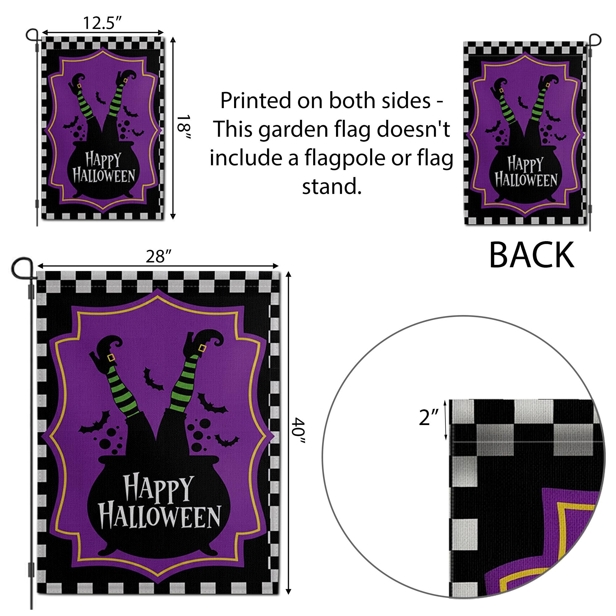 Happy Halloween Garden Flag Witch Legs Cauldron Yard Banner Outdoor Spooky Fall Decor