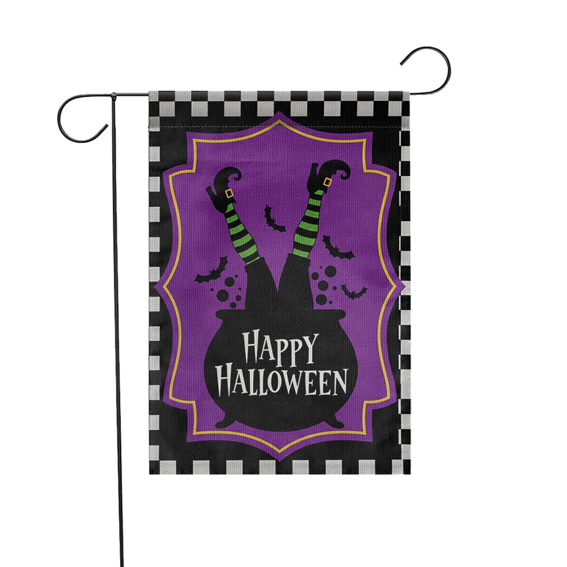 Happy Halloween Garden Flag Witch Legs Cauldron Yard Banner Outdoor Spooky Fall Decor