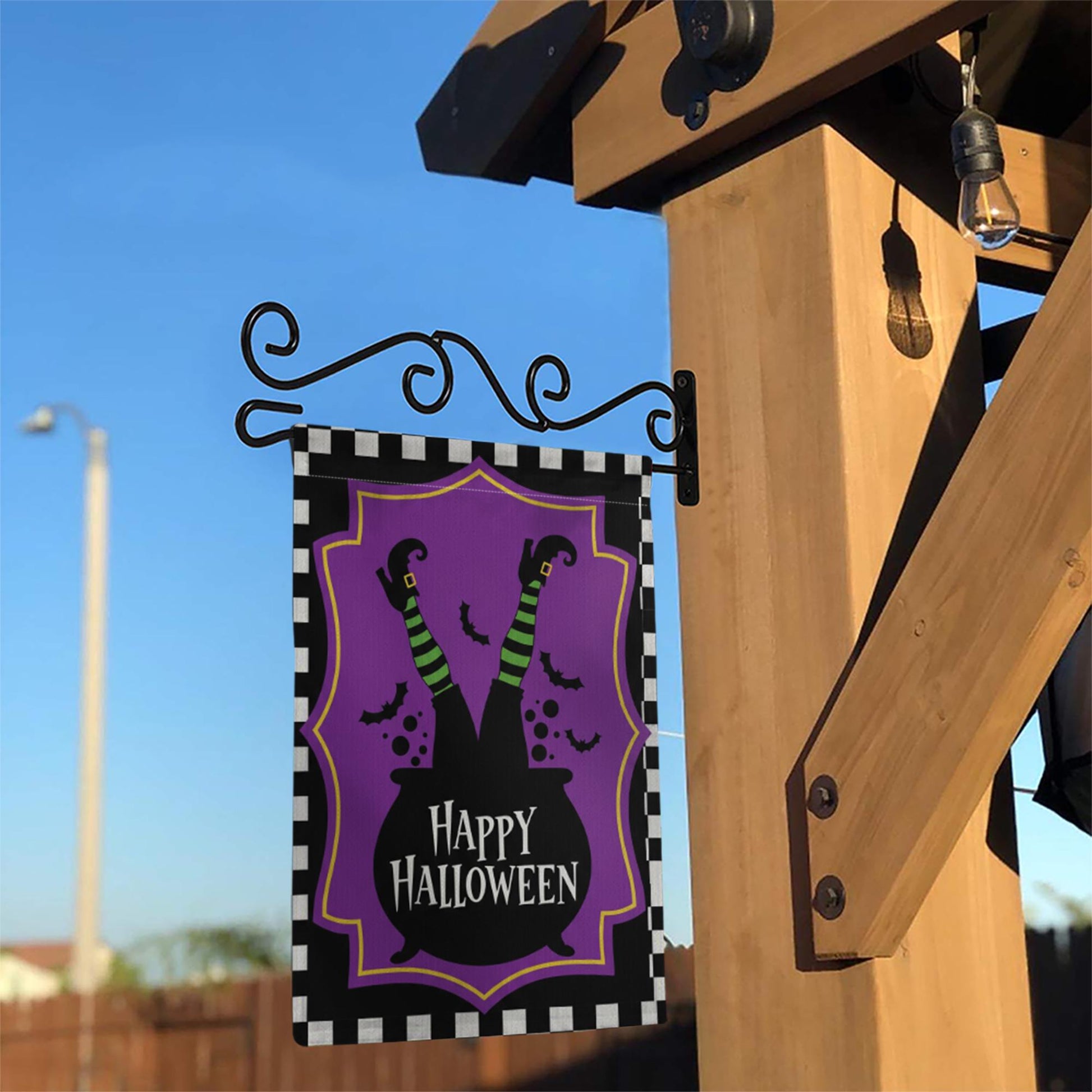 Happy Halloween Garden Flag Witch Legs Cauldron Yard Banner Outdoor Spooky Fall Decor