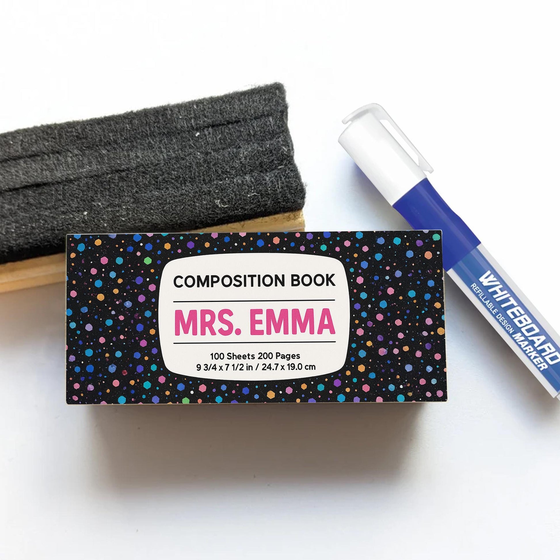 Custom Teacher Chalkboard Eraser, Personalized Back to School Gift, Composition Book Design, Classroom Name Eraser for Whiteboard
