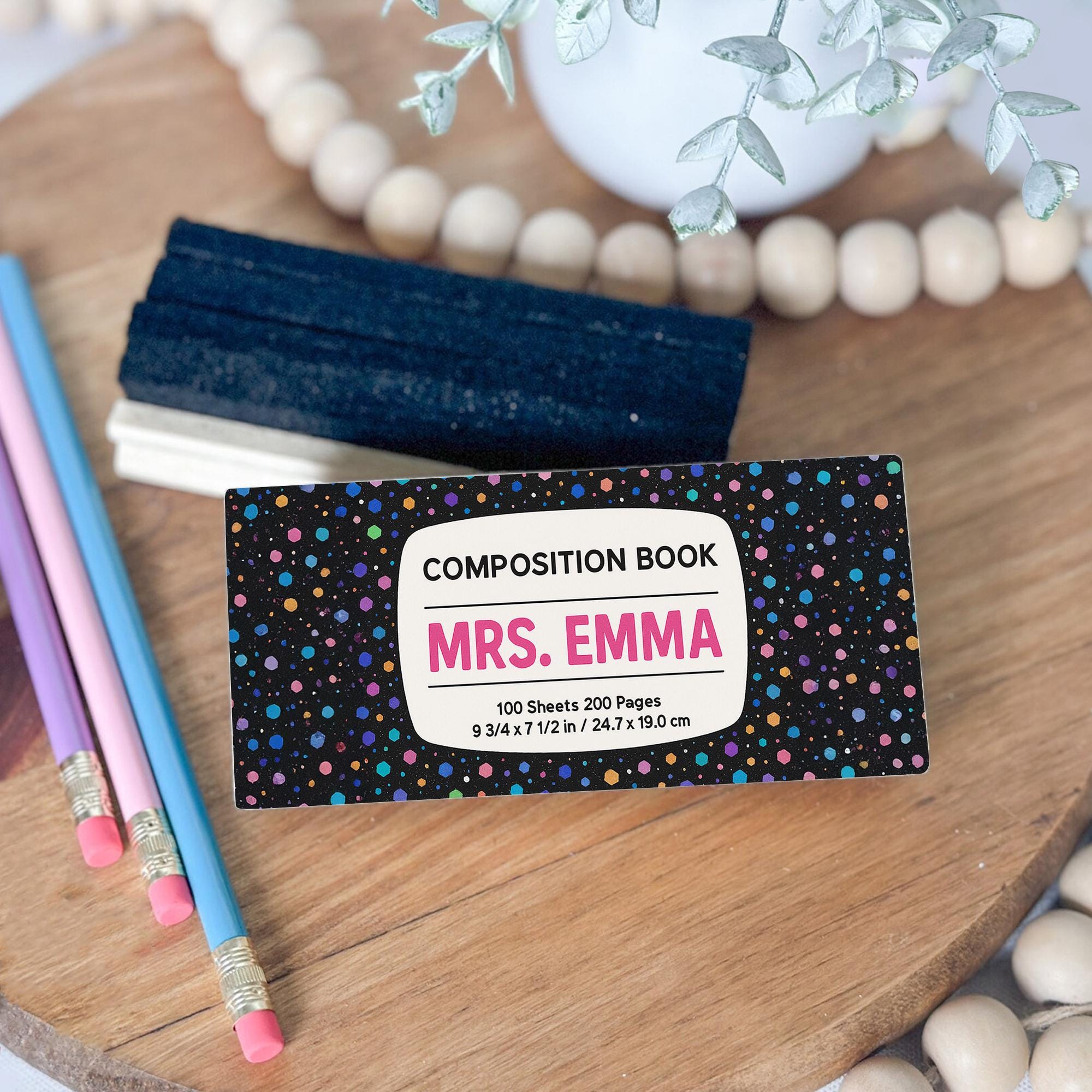 Custom Teacher Chalkboard Eraser, Personalized Back to School Gift, Composition Book Design, Classroom Name Eraser for Whiteboard