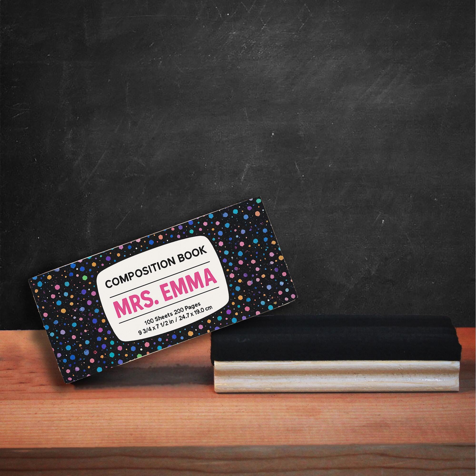 Custom Teacher Chalkboard Eraser, Personalized Back to School Gift, Composition Book Design, Classroom Name Eraser for Whiteboard