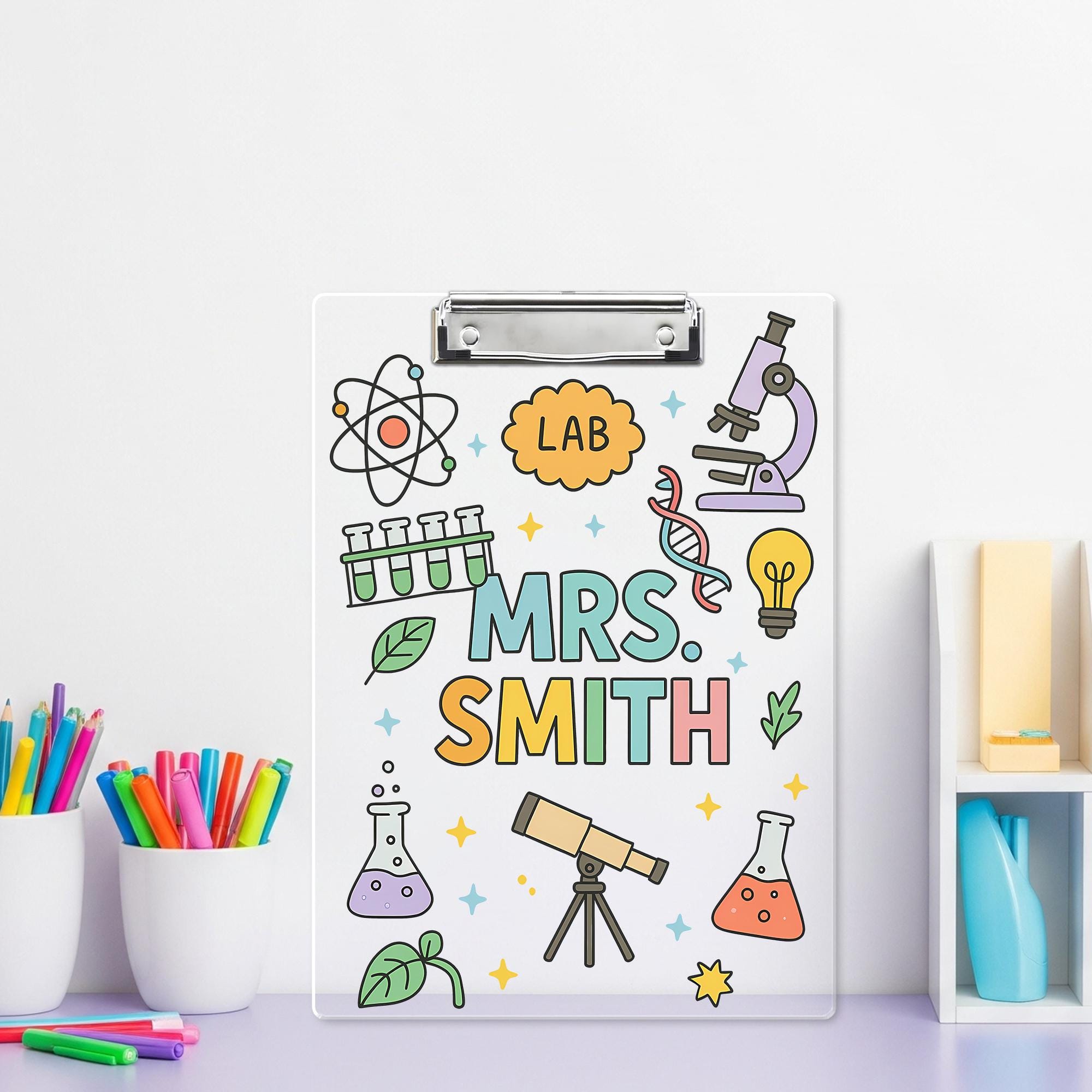 Custom Science Teacher Clipboard, Personalized Lab Design Gift, Cute Back to School Classroom Accessory for STEM Educators