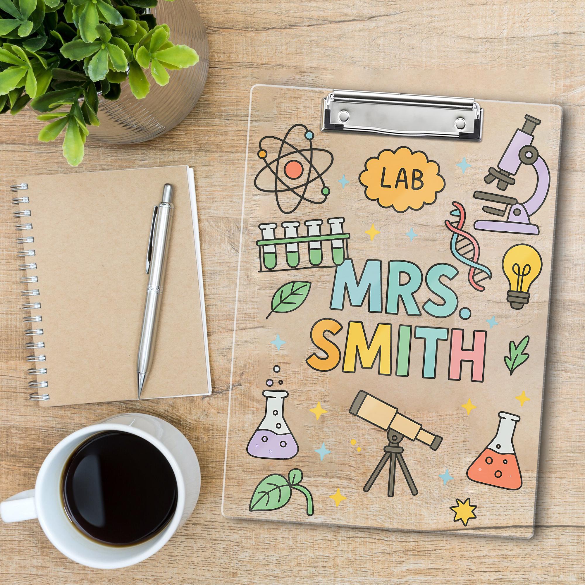 Custom Science Teacher Clipboard, Personalized Lab Design Gift, Cute Back to School Classroom Accessory for STEM Educators
