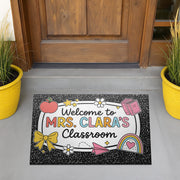 Custom Teacher Classroom Doormat, Welcome Mat with Name, Back to School Rug, Cute Rainbow and Notebook Theme Teacher Gift
