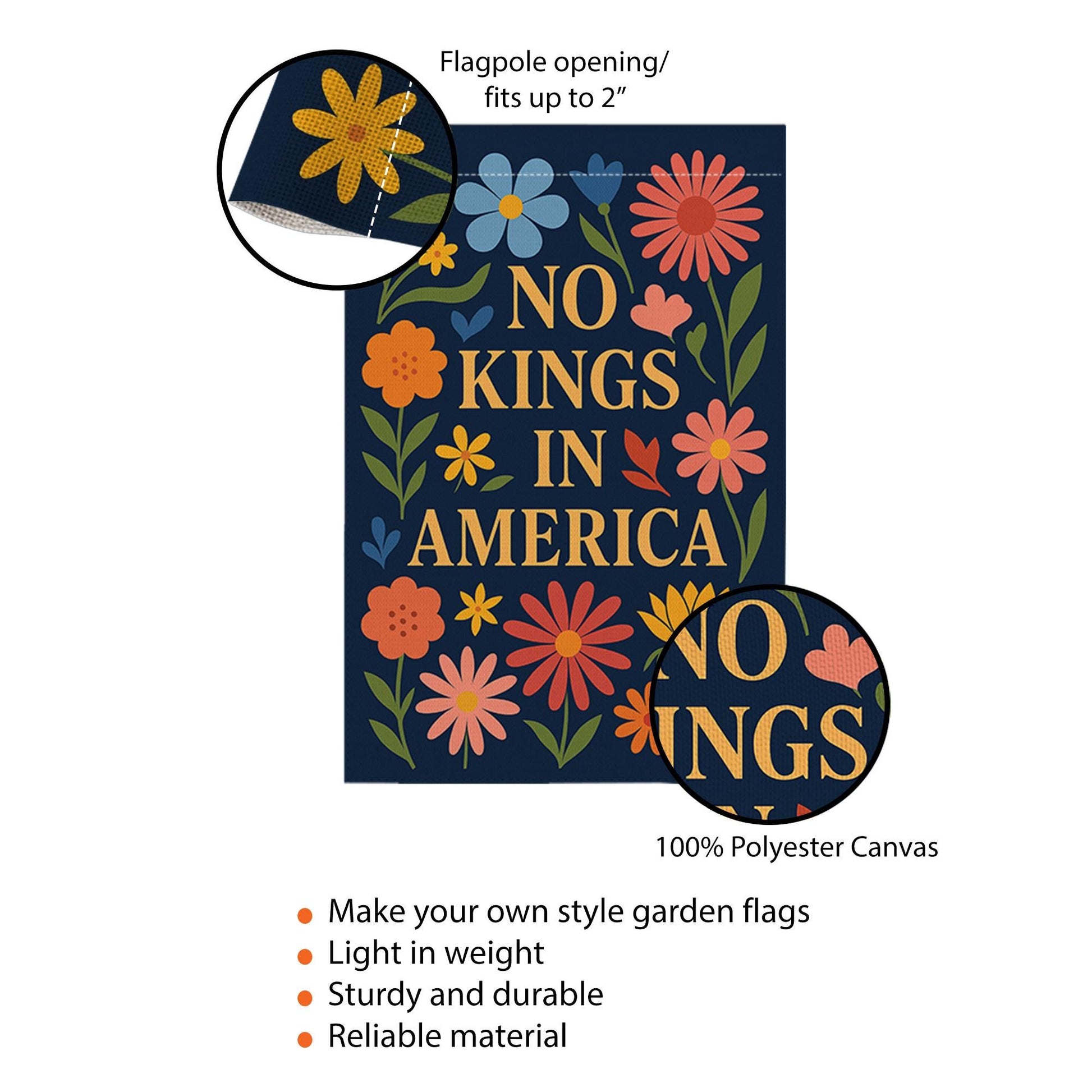 No Kings in America Garden Flag, Bold Patriotic Floral Yard Sign, Modern Liberty Outdoor Decor, Political Statement Banner Gift