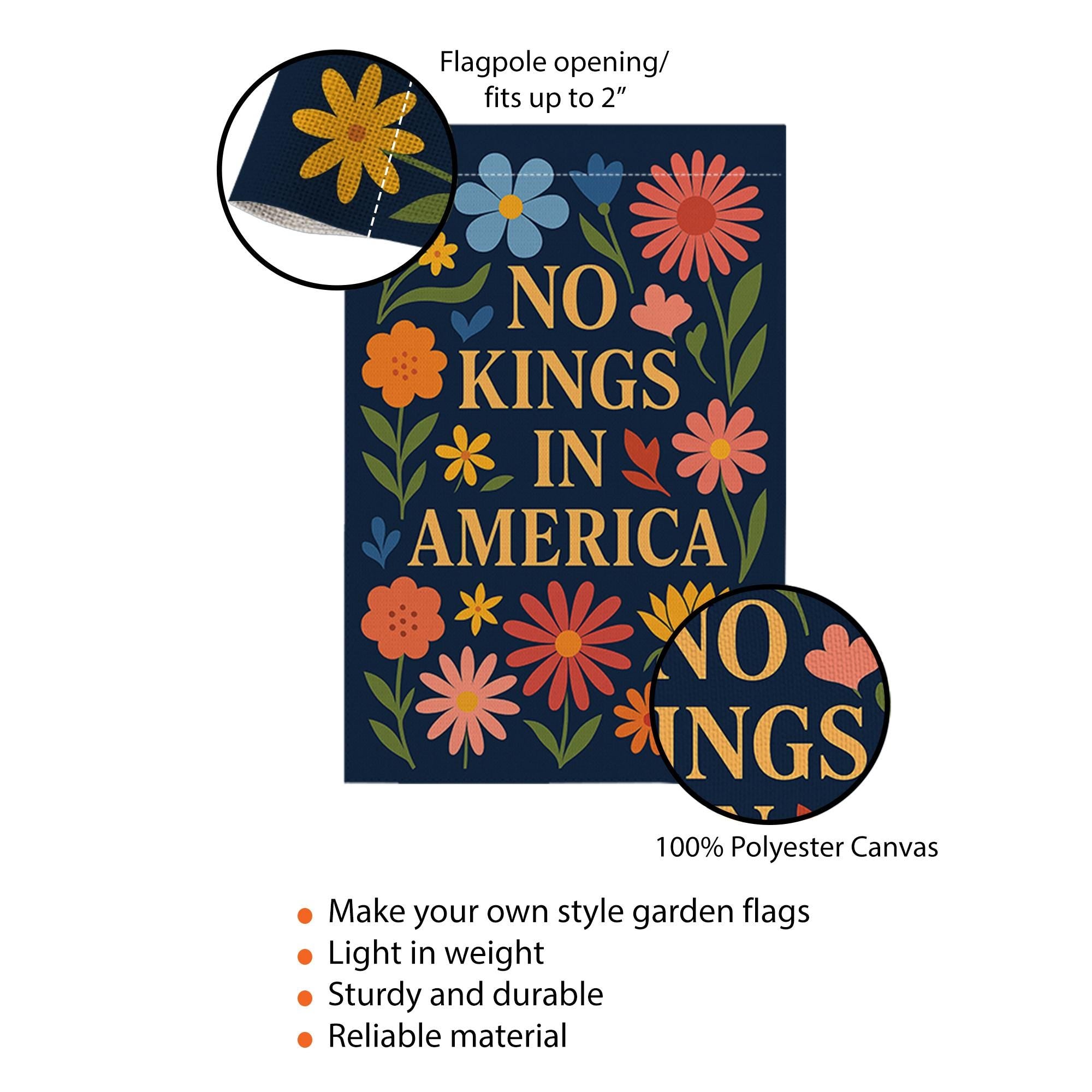 No Kings in America Garden Flag, Bold Patriotic Floral Yard Sign, Modern Liberty Outdoor Decor, Political Statement Banner Gift