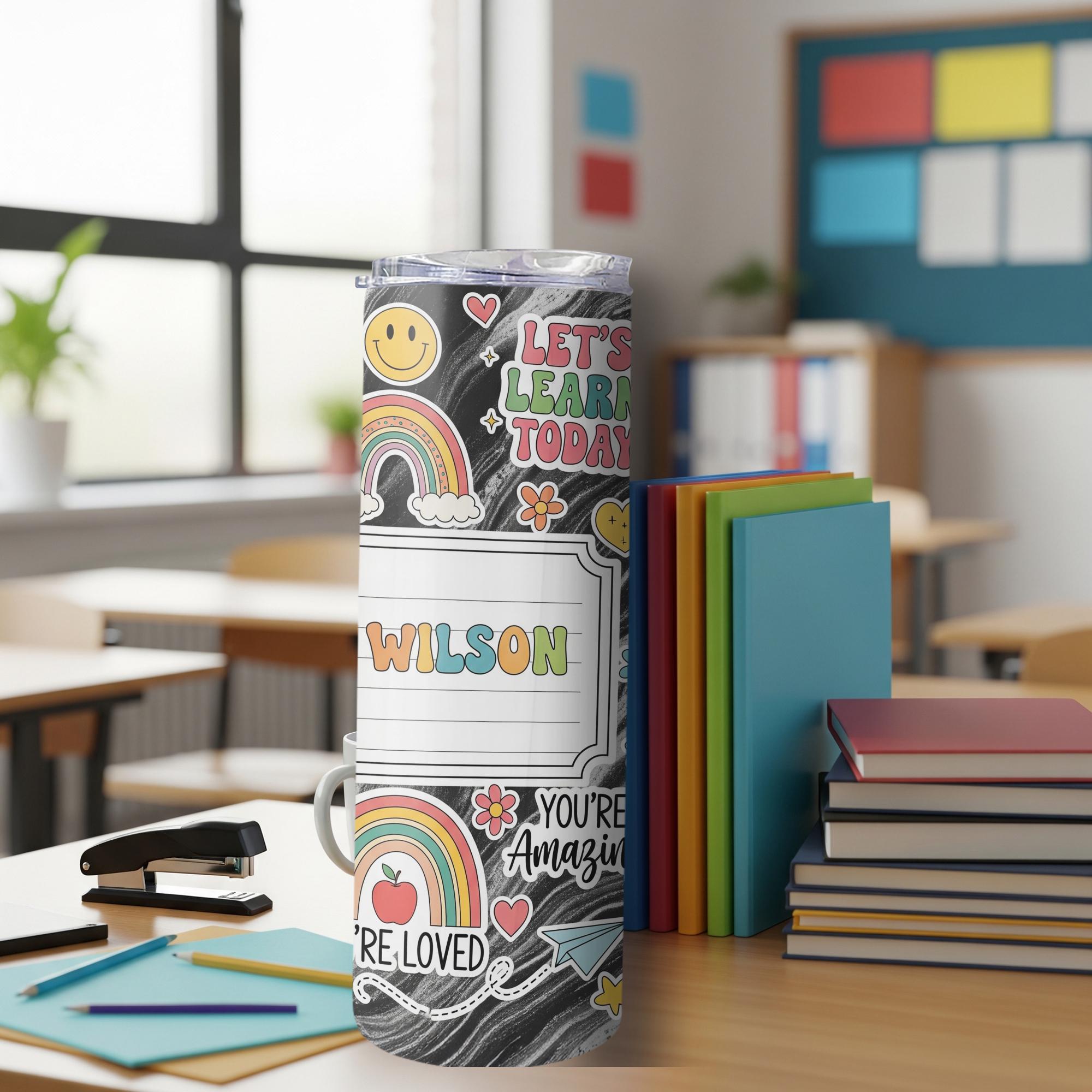 Personalized Teacher 20oz Tumbler, Rainbow Classroom Gift, Back to School Gift for Teacher, Cute Custom Name Cup, Teacher Appreciation