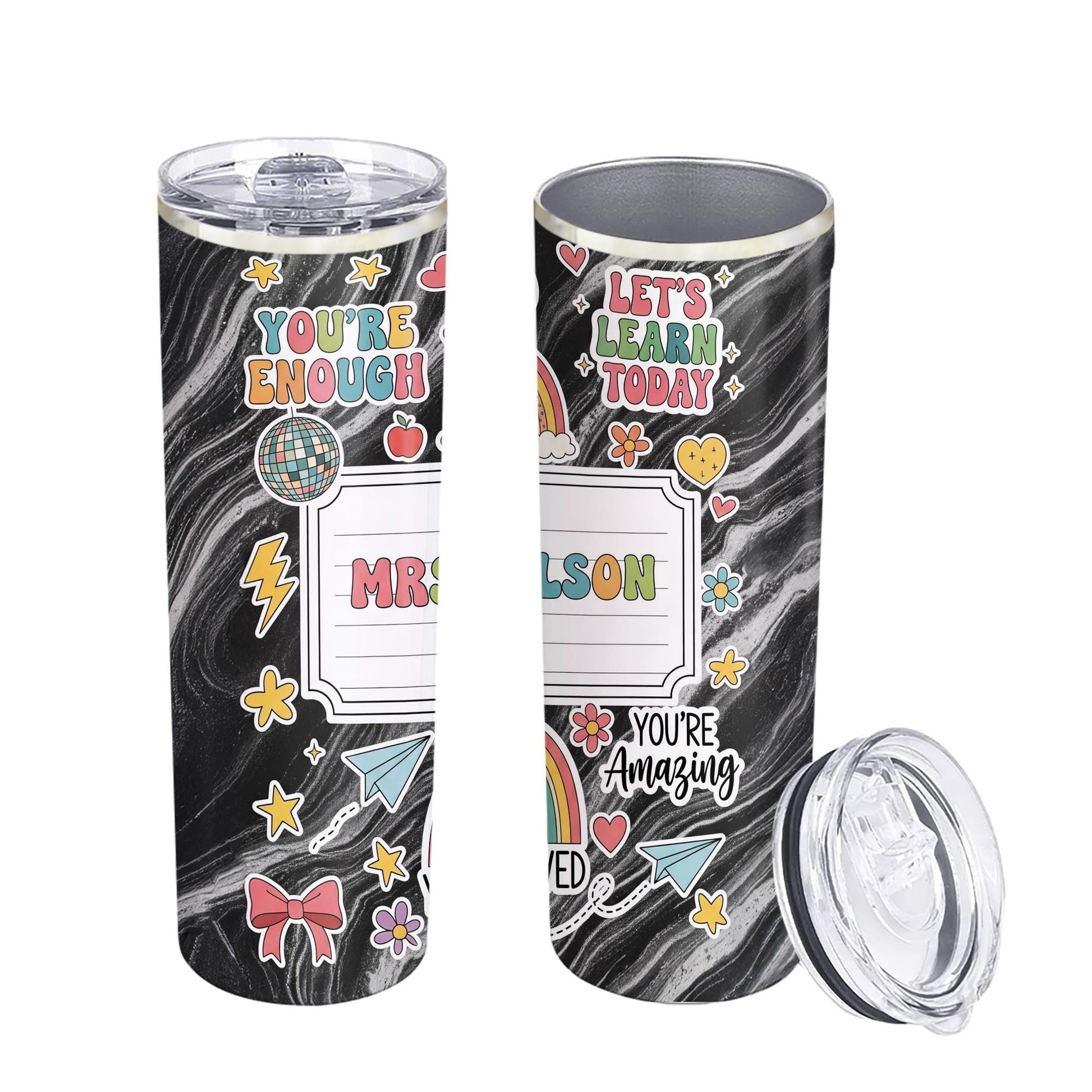 Personalized Teacher 20oz Tumbler, Rainbow Classroom Gift, Back to School Gift for Teacher, Cute Custom Name Cup, Teacher Appreciation