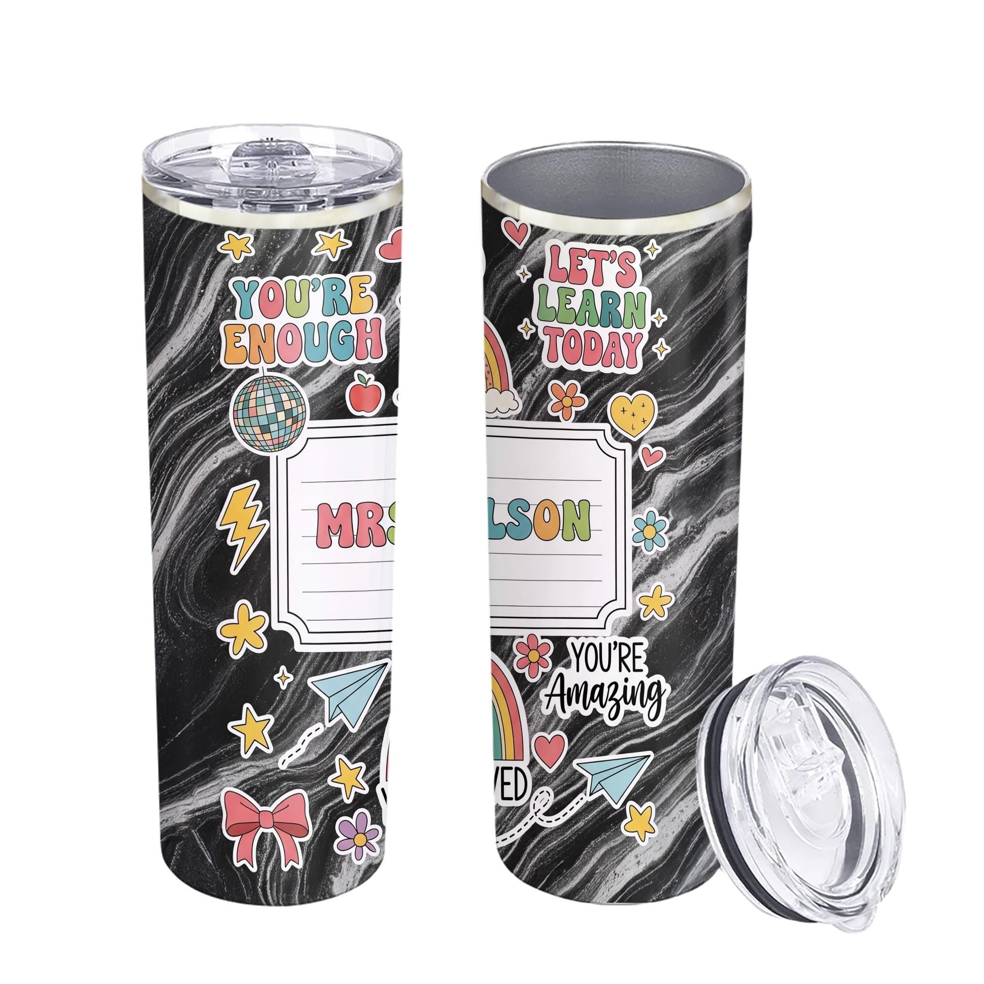 Personalized Teacher 20oz Tumbler, Rainbow Classroom Gift, Back to School Gift for Teacher, Cute Custom Name Cup, Teacher Appreciation