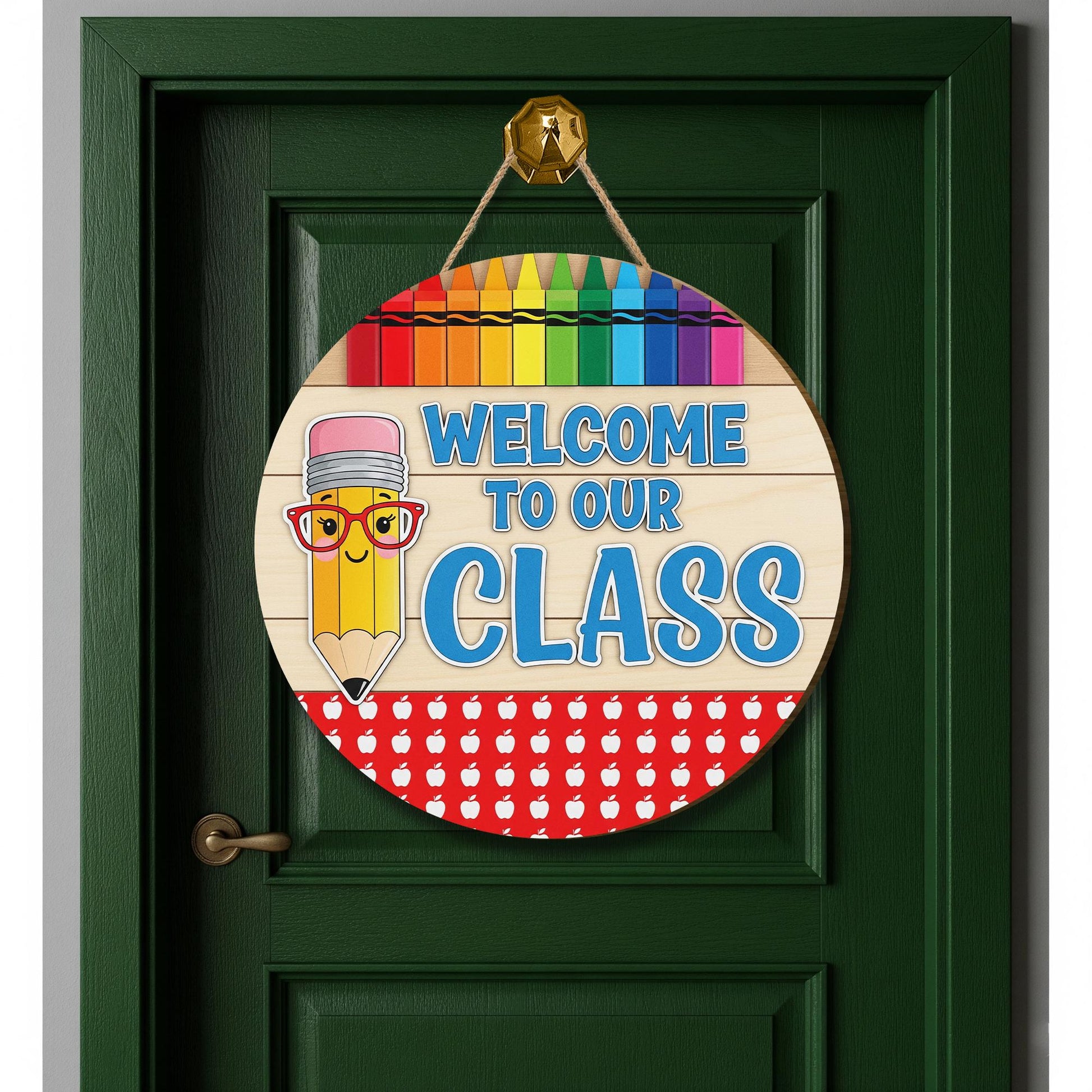 Welcome to Our Class Sign, Back to School Wooden Door Decor, Rainbow Pencil Classroom Sign, Teacher First Day School Decoration