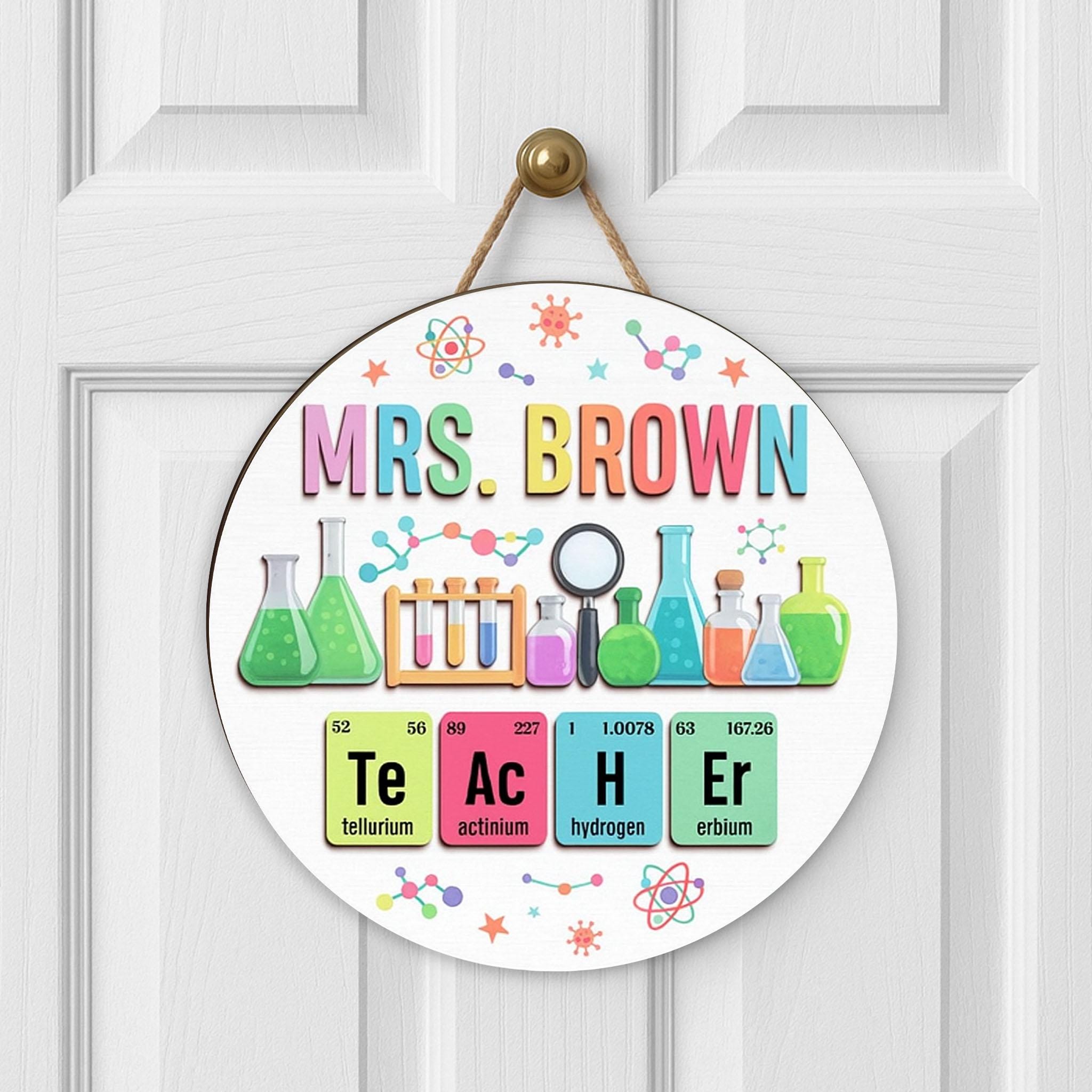 Custom Science Teacher Sign, Personalized Chemistry Door Decor, Back to School Gift for Teacher, Lab Theme Wooden Classroom Sign