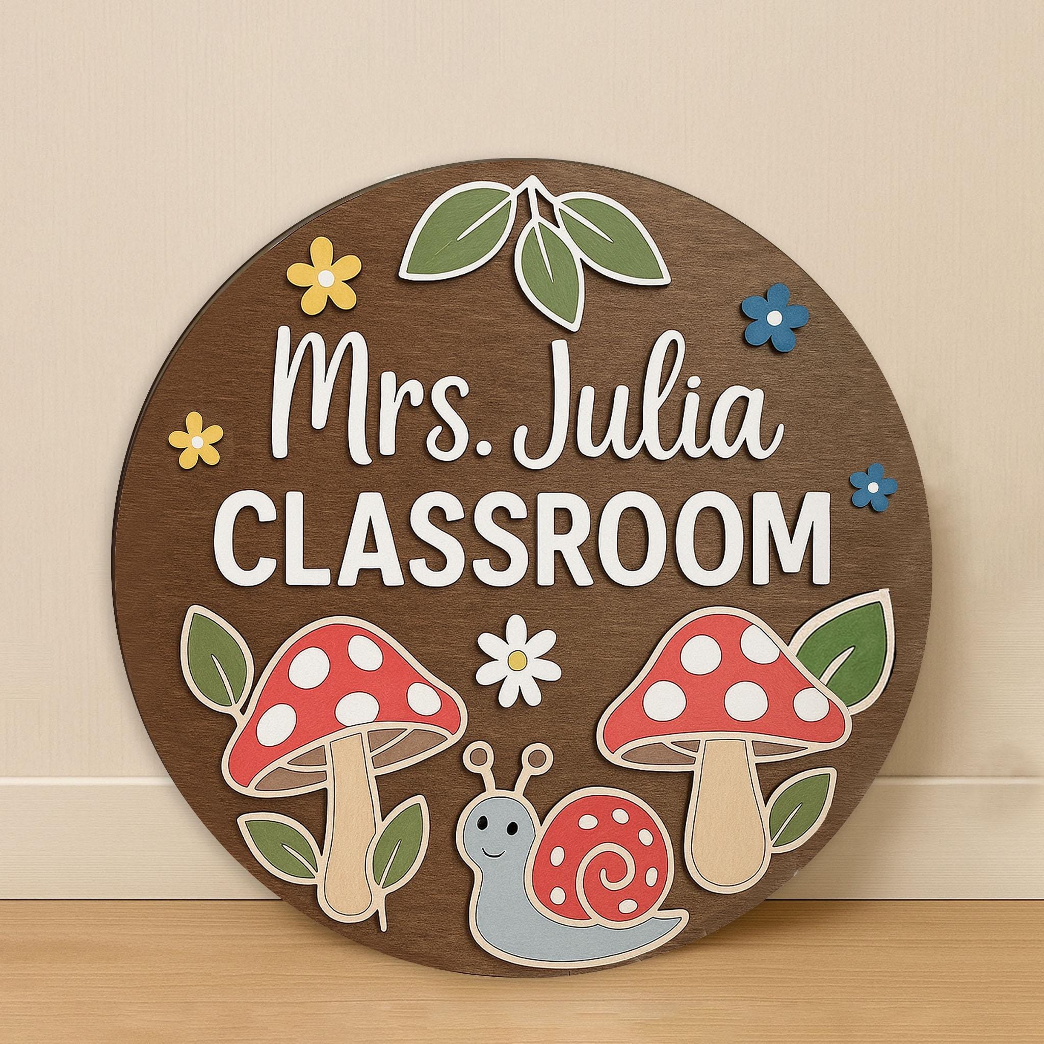 Custom Woodland Classroom Sign, Science Teacher Door Decor, Back to School Gift for Teacher, Cute Snail and Mushroom Theme Sign