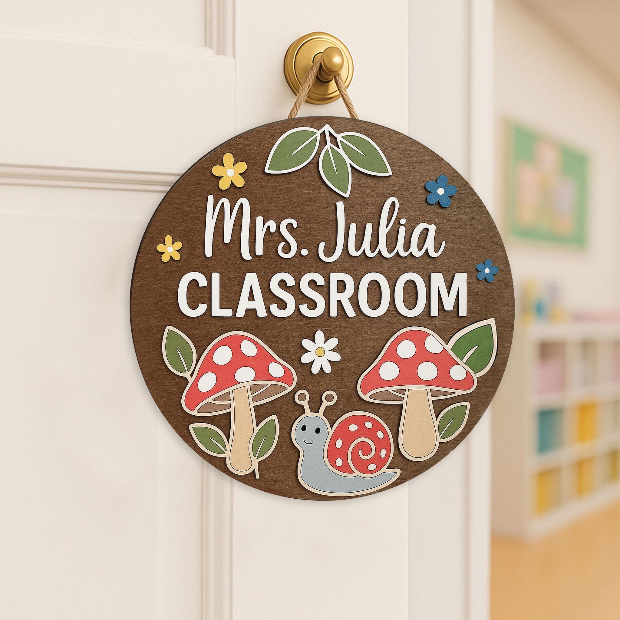Custom Woodland Classroom Sign, Science Teacher Door Decor, Back to School Gift for Teacher, Cute Snail and Mushroom Theme Sign