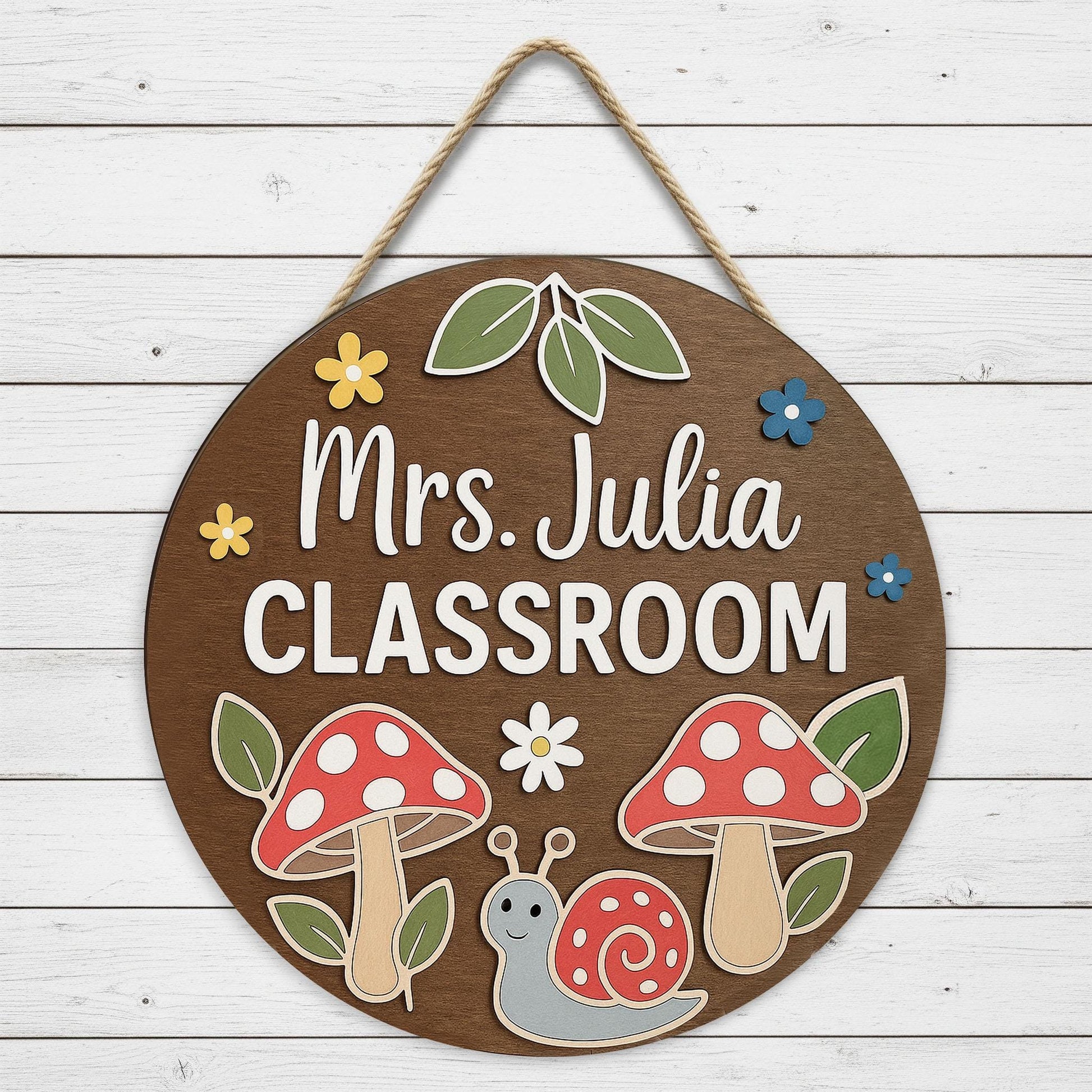 Custom Woodland Classroom Sign, Science Teacher Door Decor, Back to School Gift for Teacher, Cute Snail and Mushroom Theme Sign
