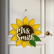 Custom Sunflower Teacher Sign, Personalized Wooden Door Hanger, Back to School Gift for Teacher, Classroom Floral Name Sign
