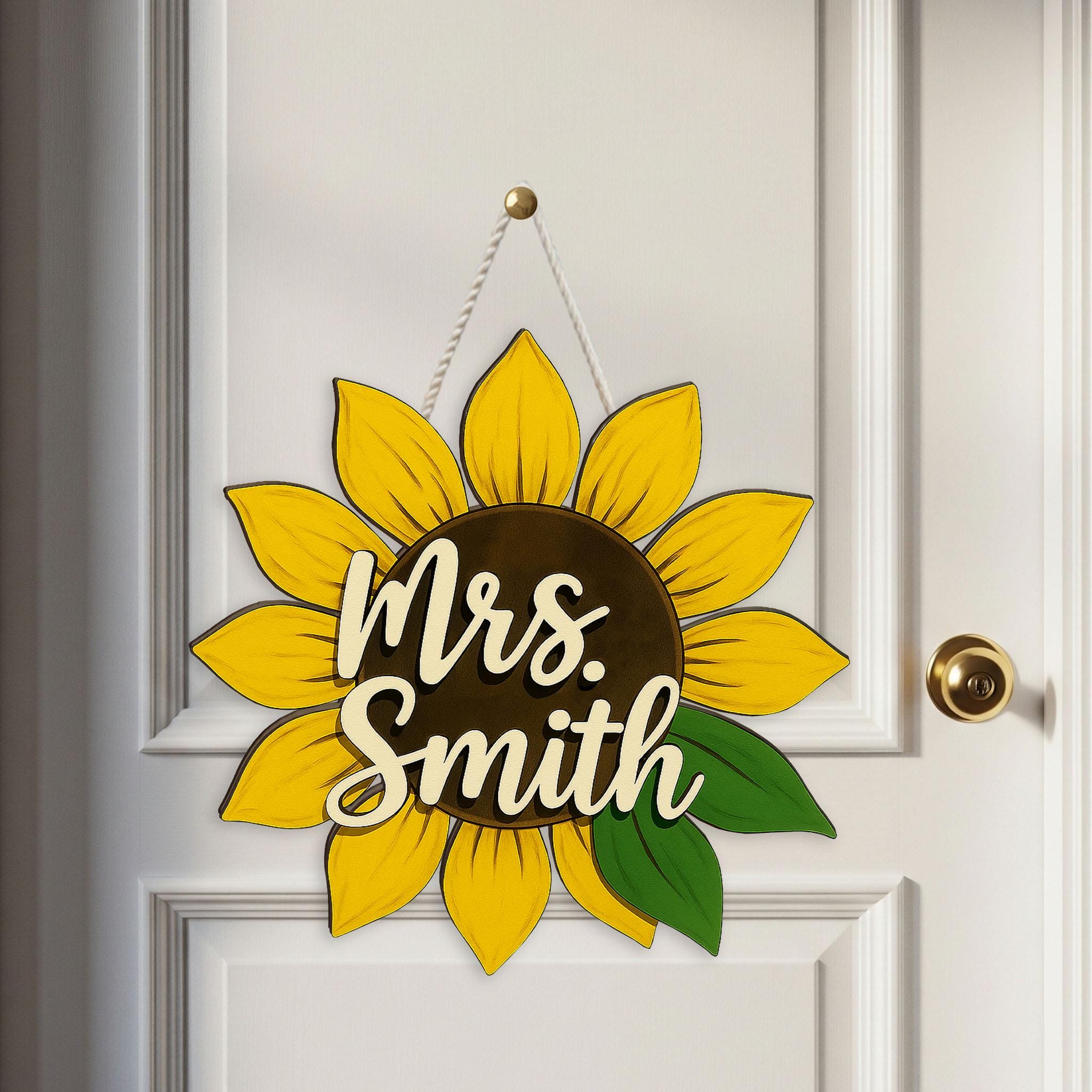 Custom Sunflower Teacher Sign, Personalized Wooden Door Hanger, Back to School Gift for Teacher, Classroom Floral Name Sign