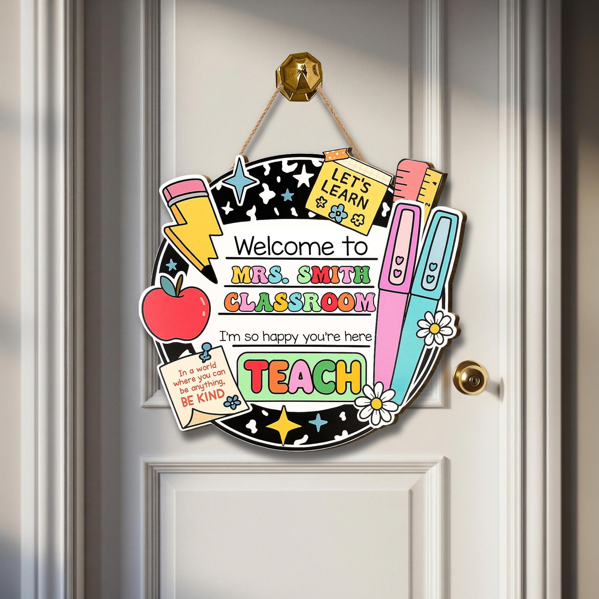 Custom Teacher Door Hanger, Teacher Name Sign, Classroom Welcome Sign, Back to School Gift, Wood Sign Classroom Decor, Cute Teacher Gifts