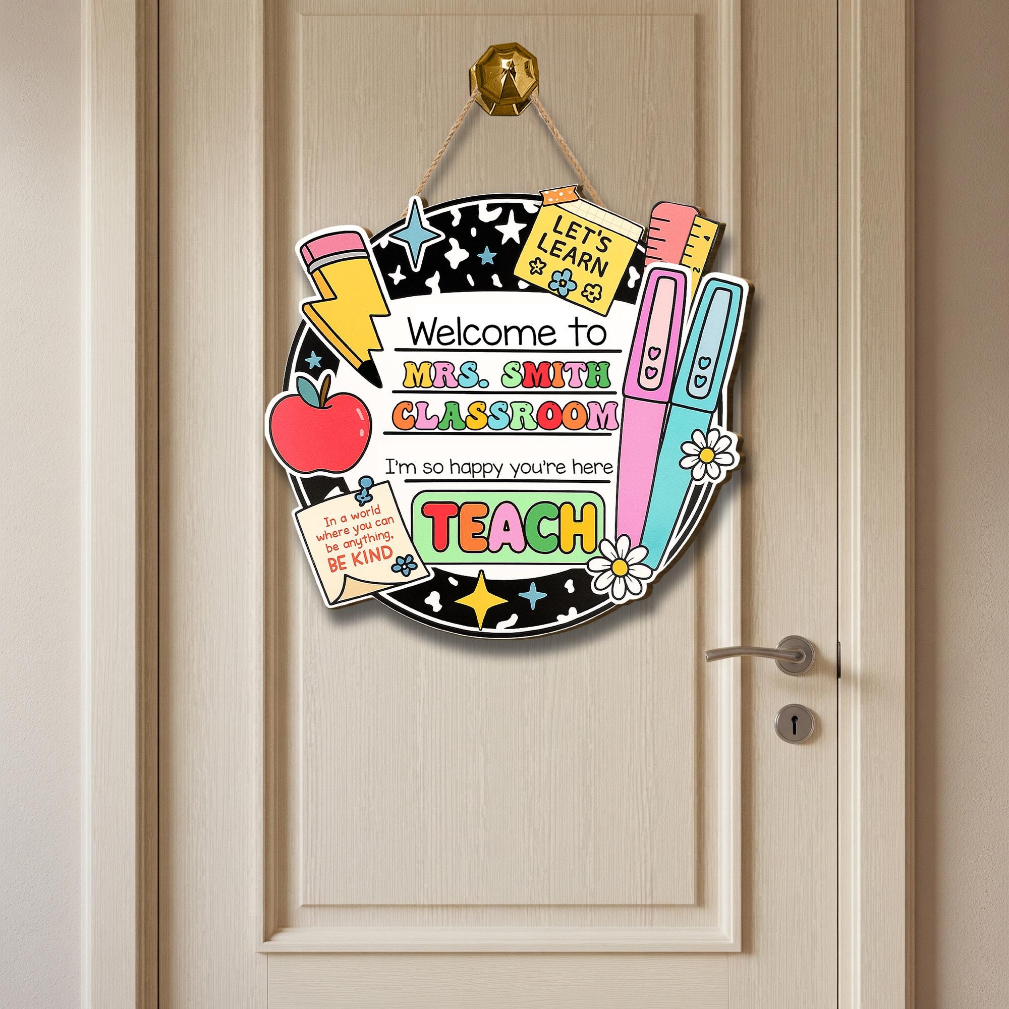 Custom Teacher Door Hanger, Teacher Name Sign, Classroom Welcome Sign, Back to School Gift, Wood Sign Classroom Decor, Cute Teacher Gifts