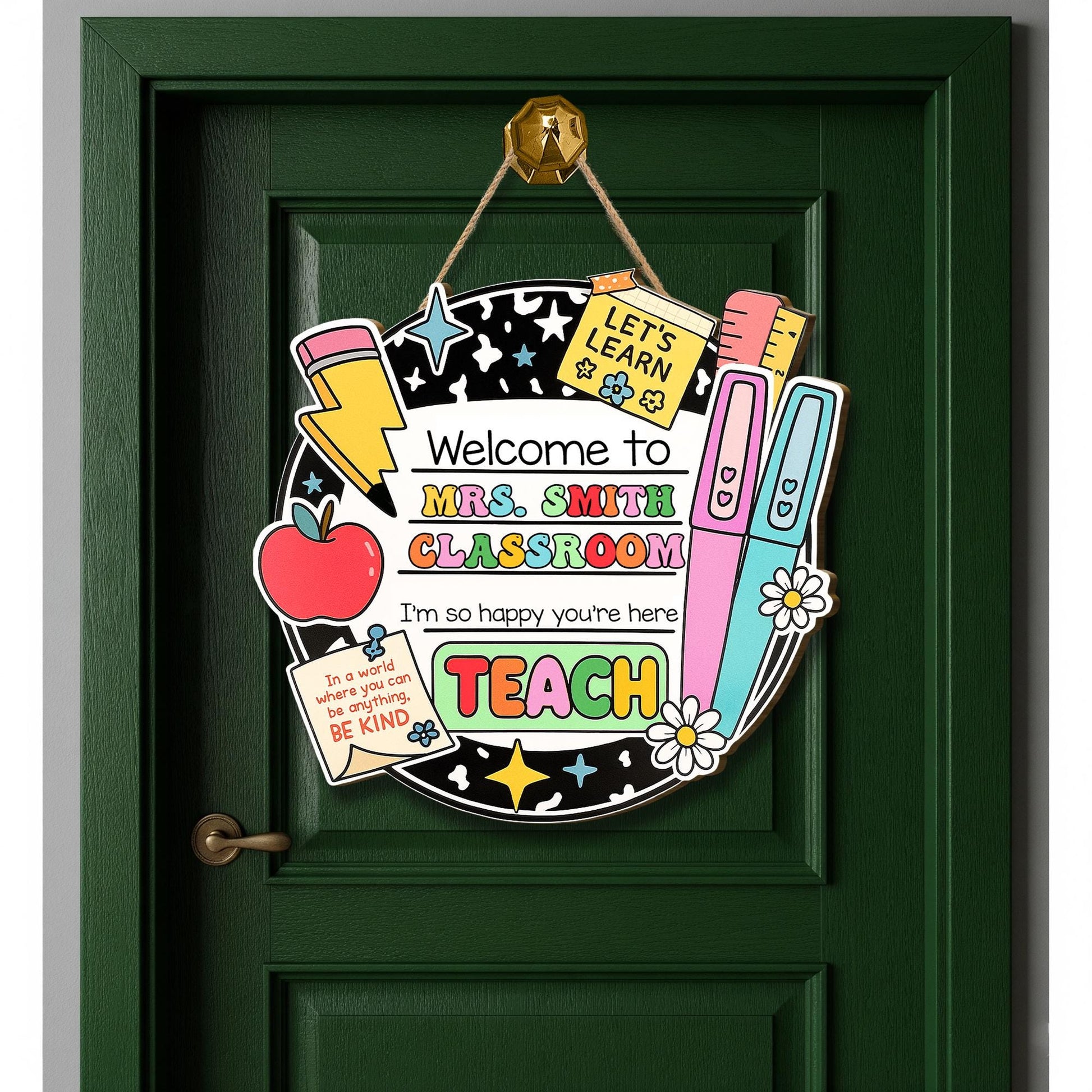 Custom Teacher Door Hanger, Teacher Name Sign, Classroom Welcome Sign, Back to School Gift, Wood Sign Classroom Decor, Cute Teacher Gifts