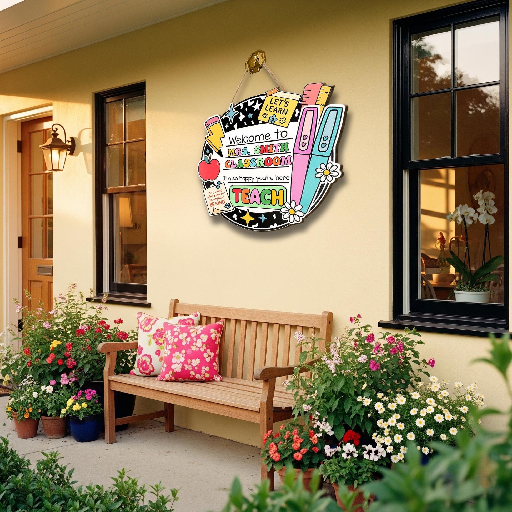 Custom Teacher Door Hanger, Teacher Name Sign, Classroom Welcome Sign, Back to School Gift, Wood Sign Classroom Decor, Cute Teacher Gifts