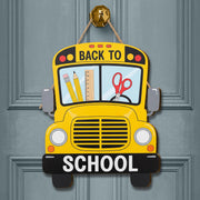 Back to School Bus Sign, Wooden Classroom Door Decor, Teacher Welcome Sign, Yellow School Bus Hanger, First Day School Decoration