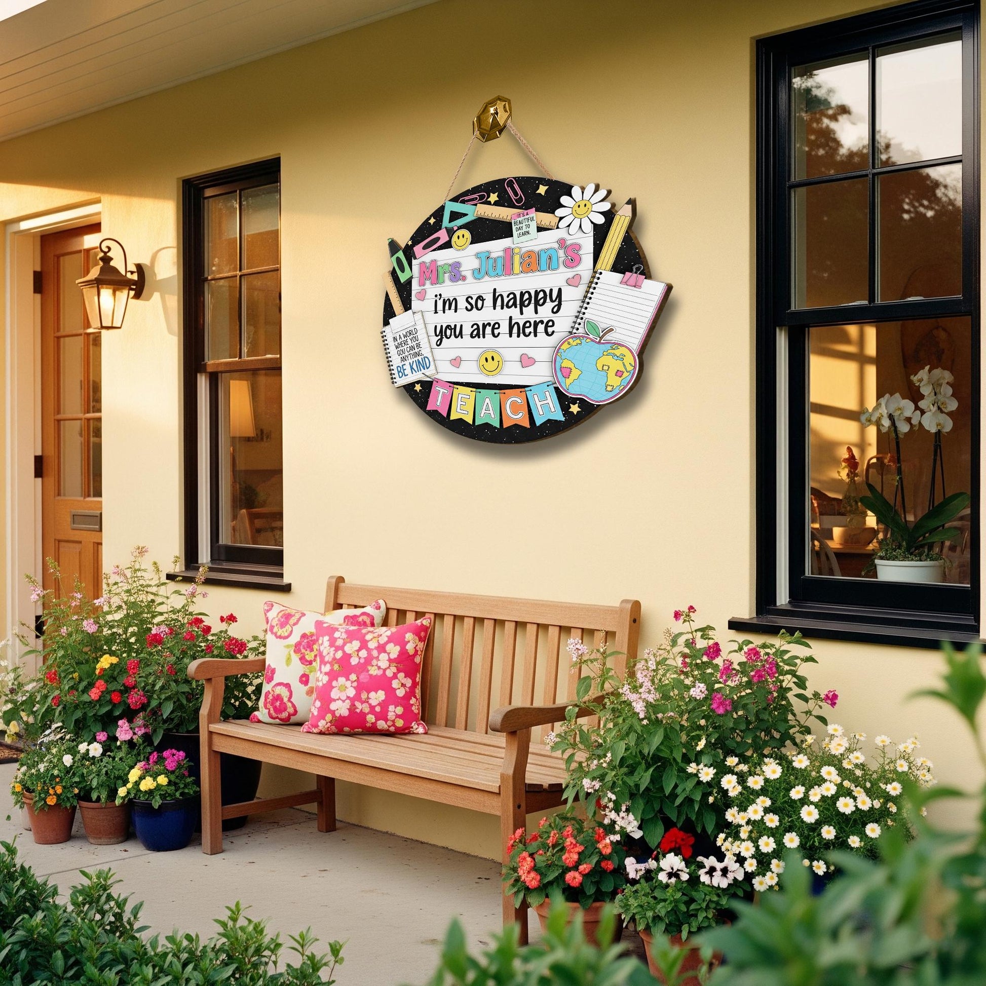 Custom Teacher Welcome Sign, Personalized Back to School Door Decor, Happy Classroom Wooden Sign for Teacher, Be Kind Theme