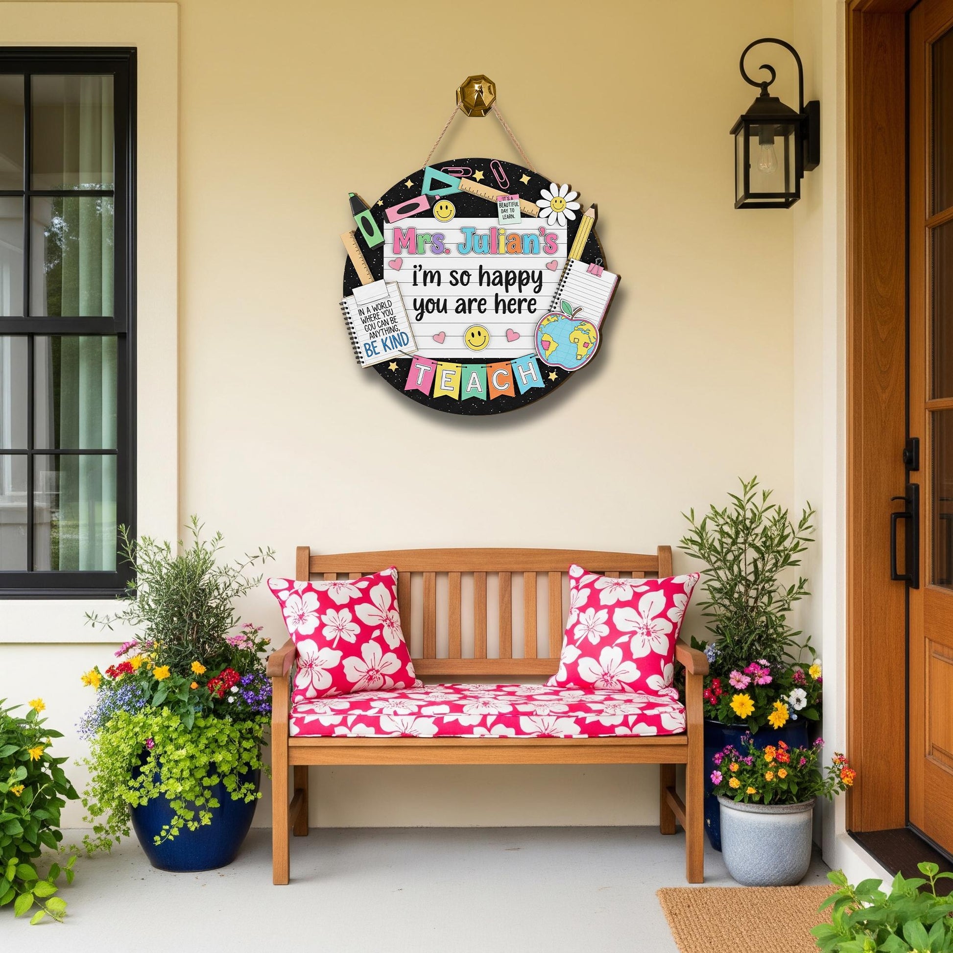 Custom Teacher Welcome Sign, Personalized Back to School Door Decor, Happy Classroom Wooden Sign for Teacher, Be Kind Theme