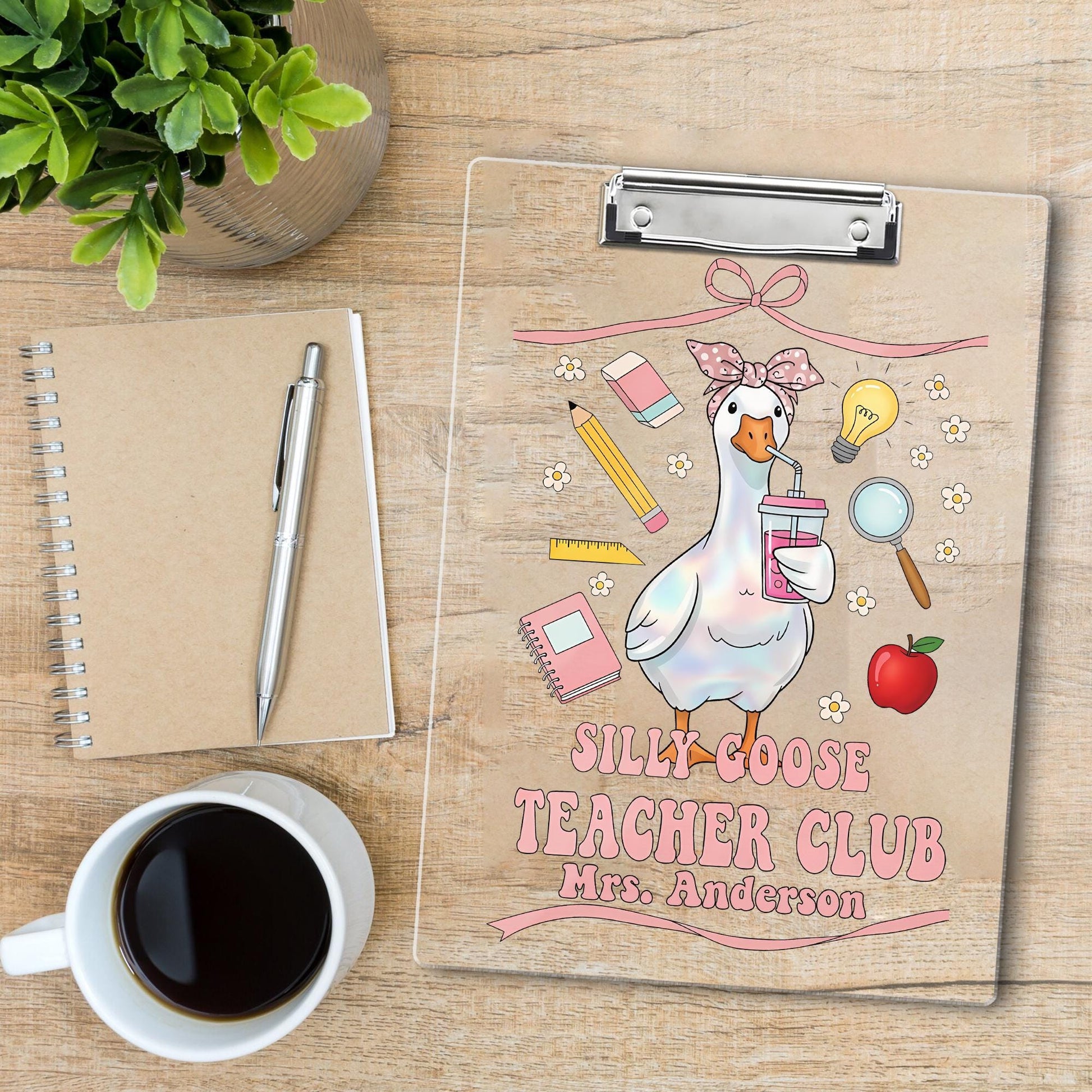 Personalized Silly Goose Teacher Club Clipboard, Custom Teacher Name, Cute End of Year Appreciation Gift, A4 Office School Supplies