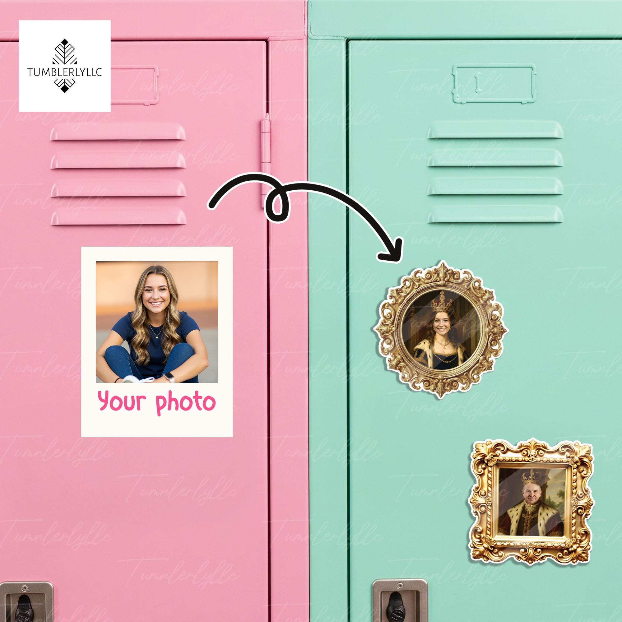 Custom Royal Portrait Locker Magnet, Personalized Photo Magnet for School Locker, Funny Back to School Gift for Teens, King Queen Theme
