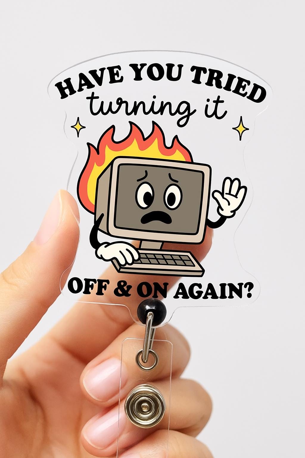 Troubleshooting Computer Badge Reel, Funny IT Support Gift, Tech Humor Retractable ID Holder, Office Worker Present