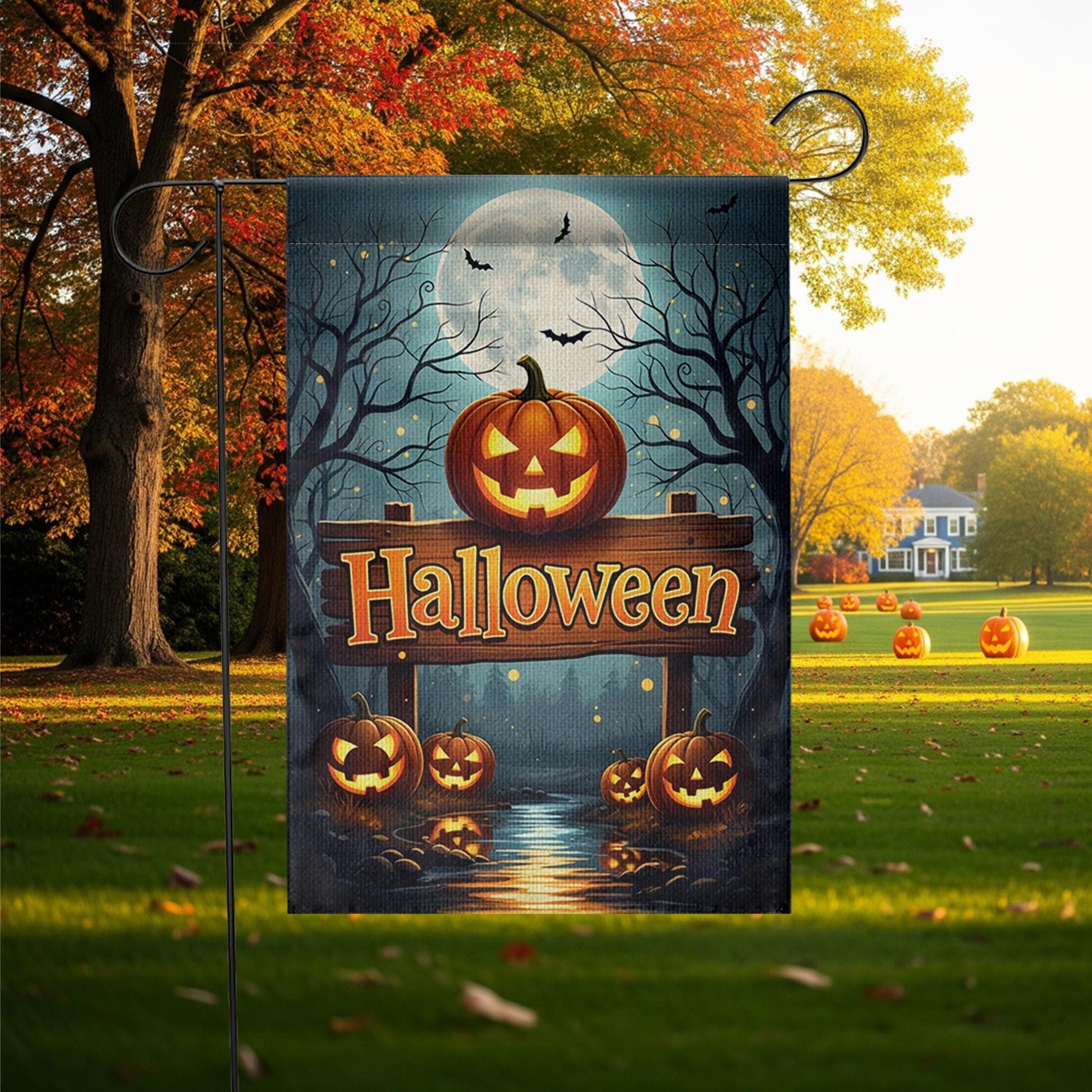 Halloween Garden Flag with Jack O'Lanterns | Fall Yard Decor | Spooky Pumpkin Outdoor Sign | Seasonal Autumn Decoration