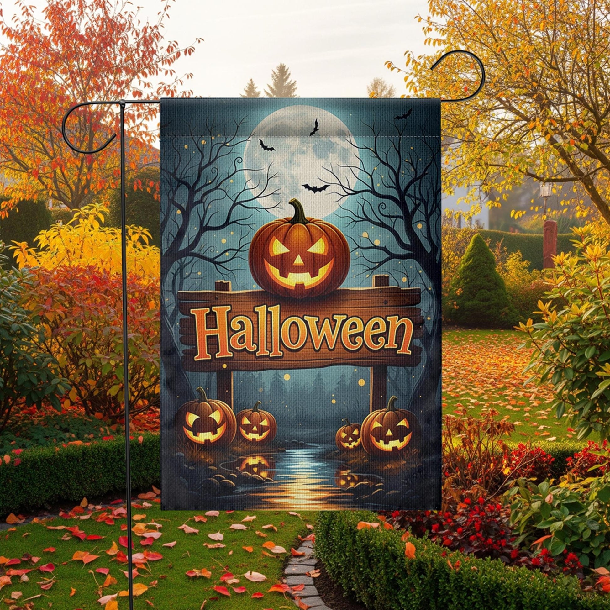 Halloween Garden Flag with Jack O'Lanterns | Fall Yard Decor | Spooky Pumpkin Outdoor Sign | Seasonal Autumn Decoration