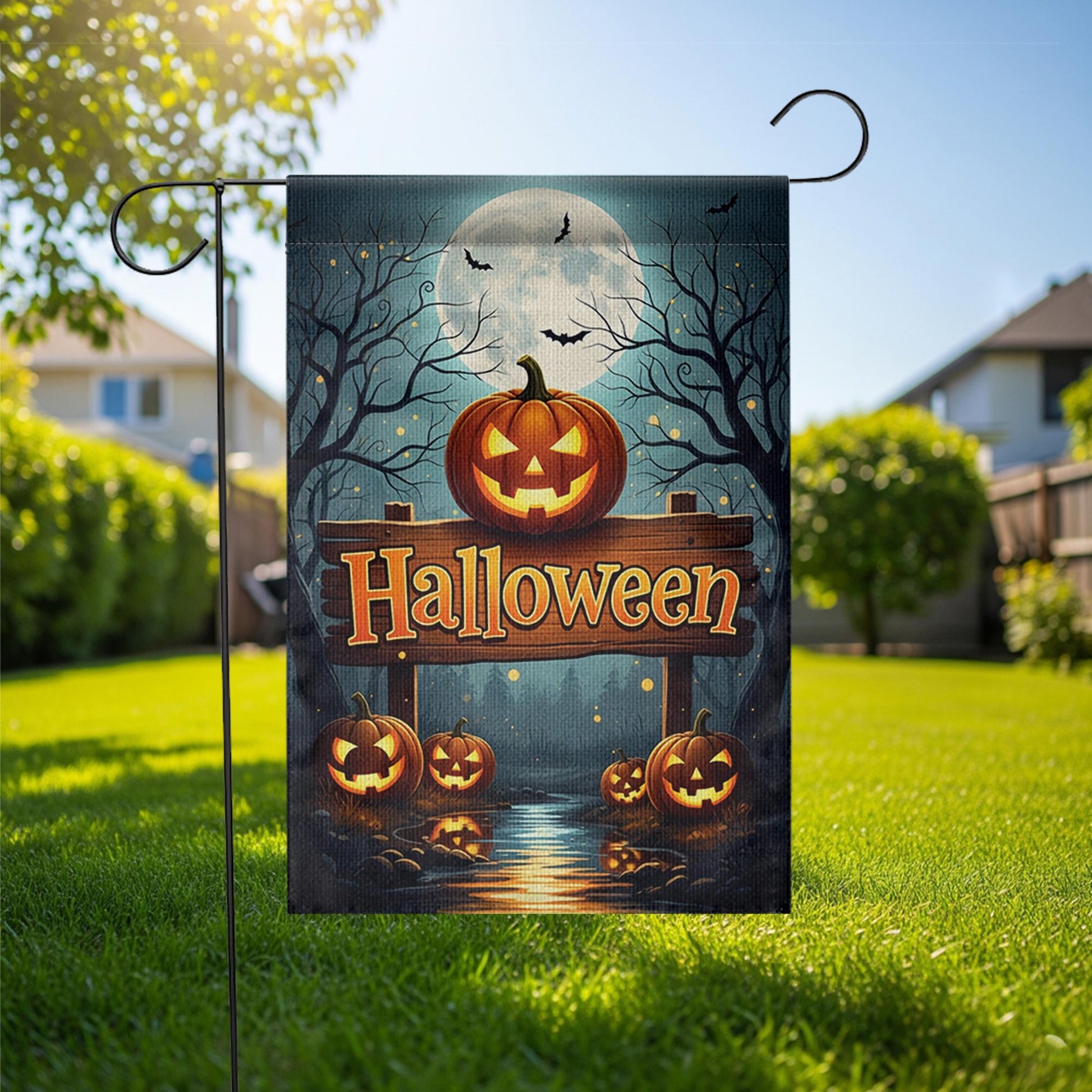 Halloween Garden Flag with Jack O'Lanterns | Fall Yard Decor | Spooky Pumpkin Outdoor Sign | Seasonal Autumn Decoration