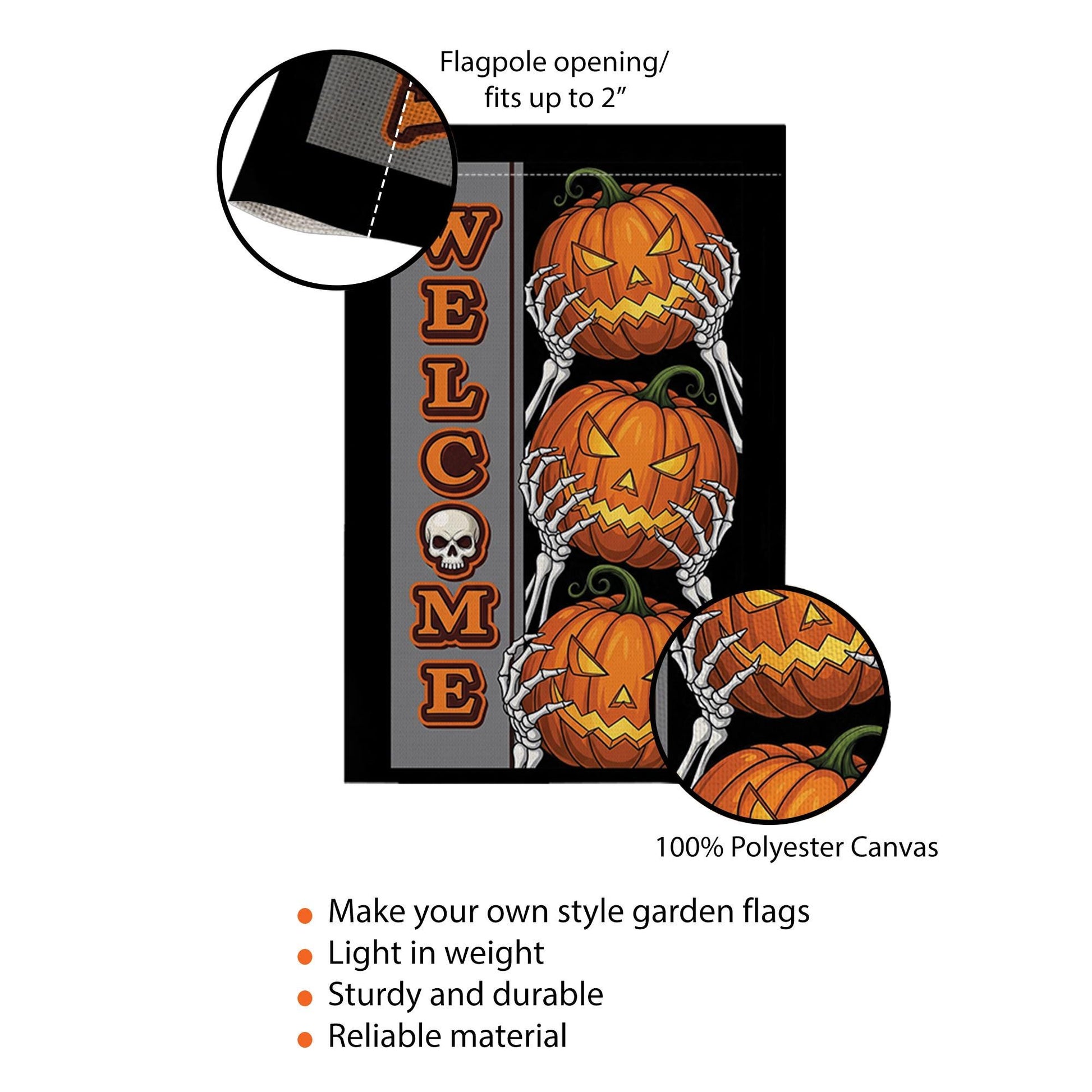 Welcome Halloween Garden Flag with Pumpkins and Skeleton Hands | Spooky Outdoor Fall Decor | Scary Yard Sign