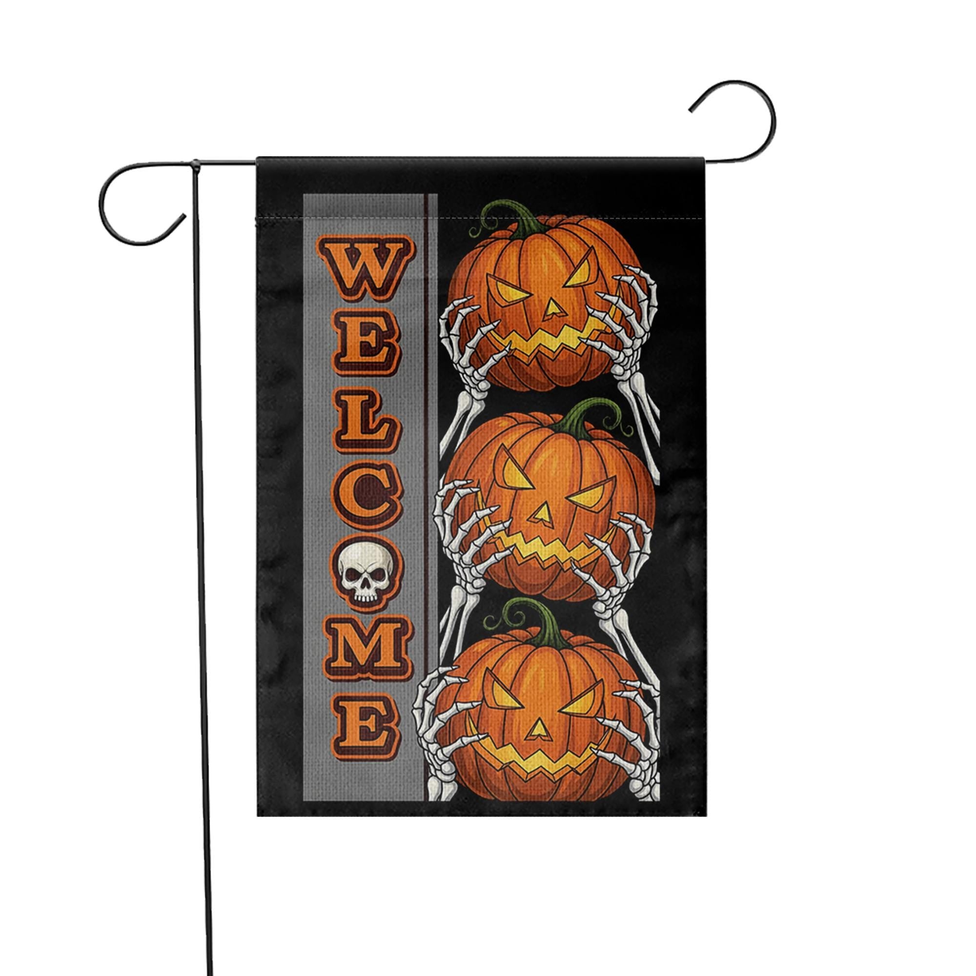 Welcome Halloween Garden Flag with Pumpkins and Skeleton Hands | Spooky Outdoor Fall Decor | Scary Yard Sign