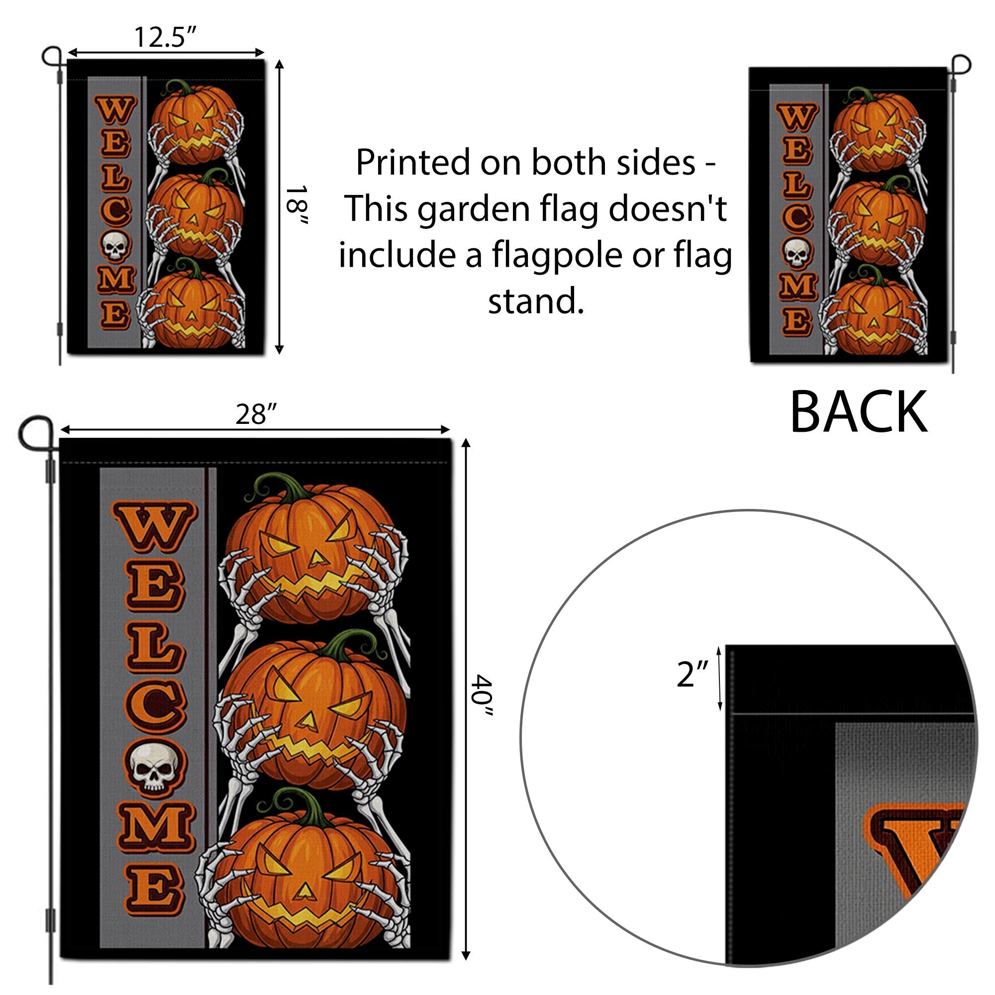 Welcome Halloween Garden Flag with Pumpkins and Skeleton Hands | Spooky Outdoor Fall Decor | Scary Yard Sign
