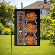 Welcome Halloween Garden Flag with Pumpkins and Skeleton Hands | Spooky Outdoor Fall Decor | Scary Yard Sign