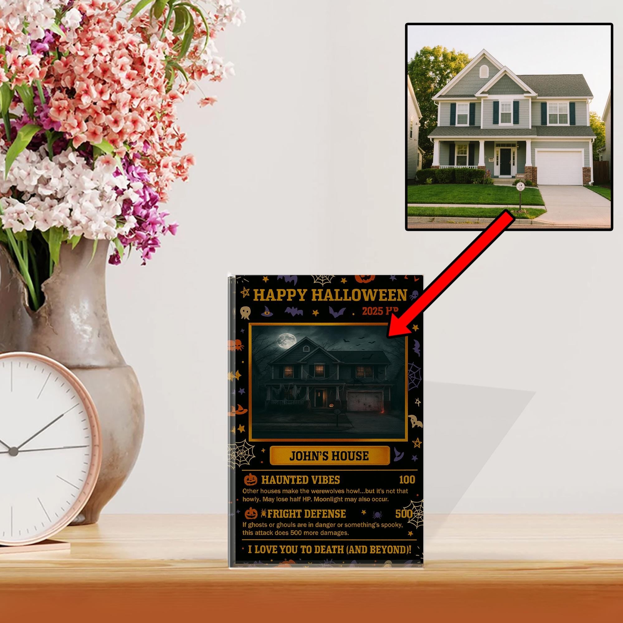 Personalized Halloween Haunted House Acrylic Block - Custom Spooky Home Decor - Unique Gift for Horror Fans -Nerdy Gamer Collectible Present