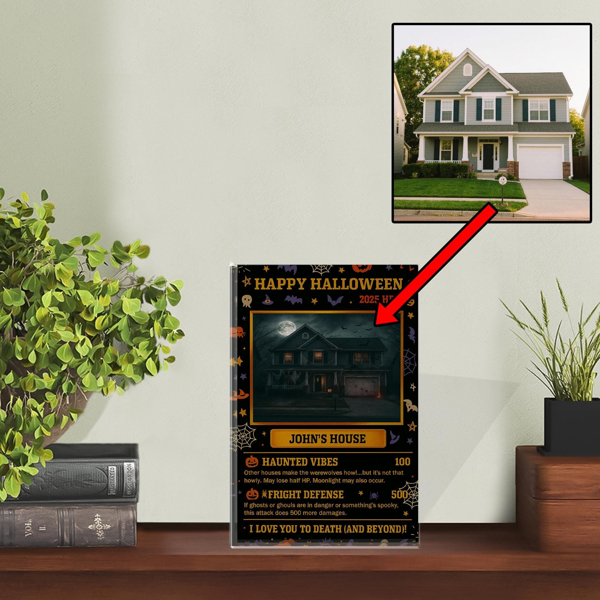 Personalized Halloween Haunted House Acrylic Block - Custom Spooky Home Decor - Unique Gift for Horror Fans -Nerdy Gamer Collectible Present
