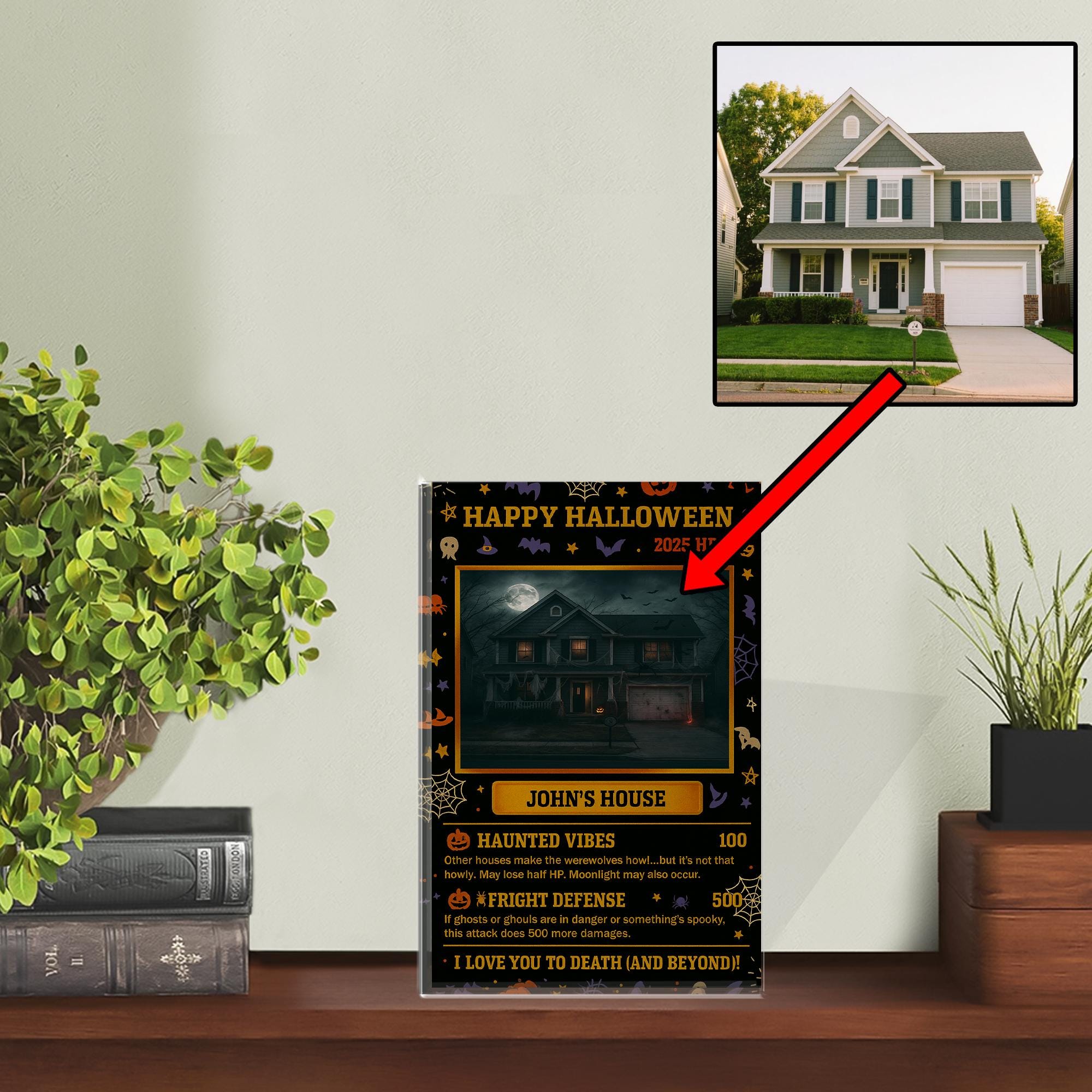 Personalized Halloween Haunted House Acrylic Block - Custom Spooky Home Decor - Unique Gift for Horror Fans -Nerdy Gamer Collectible Present