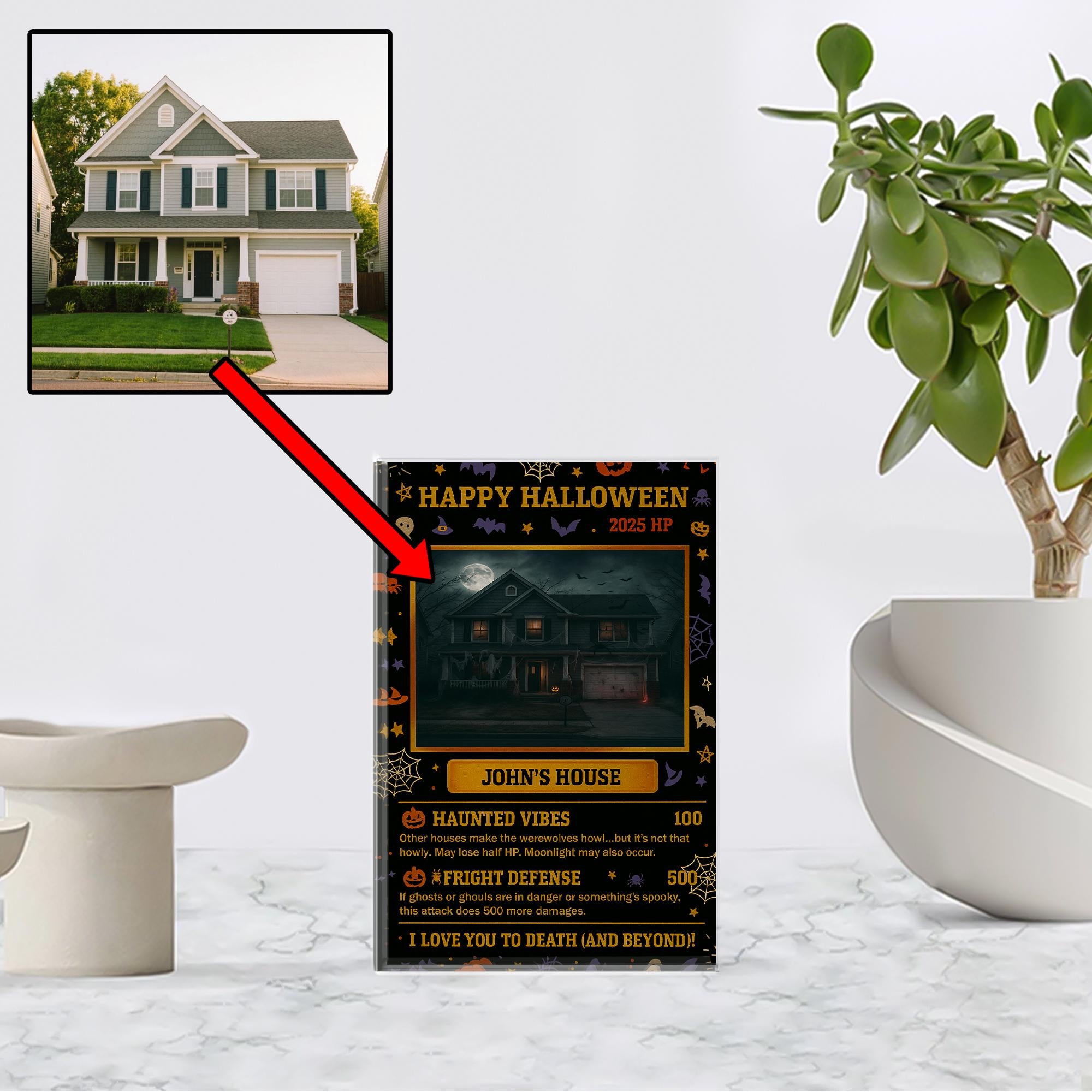 Personalized Halloween Haunted House Acrylic Block - Custom Spooky Home Decor - Unique Gift for Horror Fans -Nerdy Gamer Collectible Present